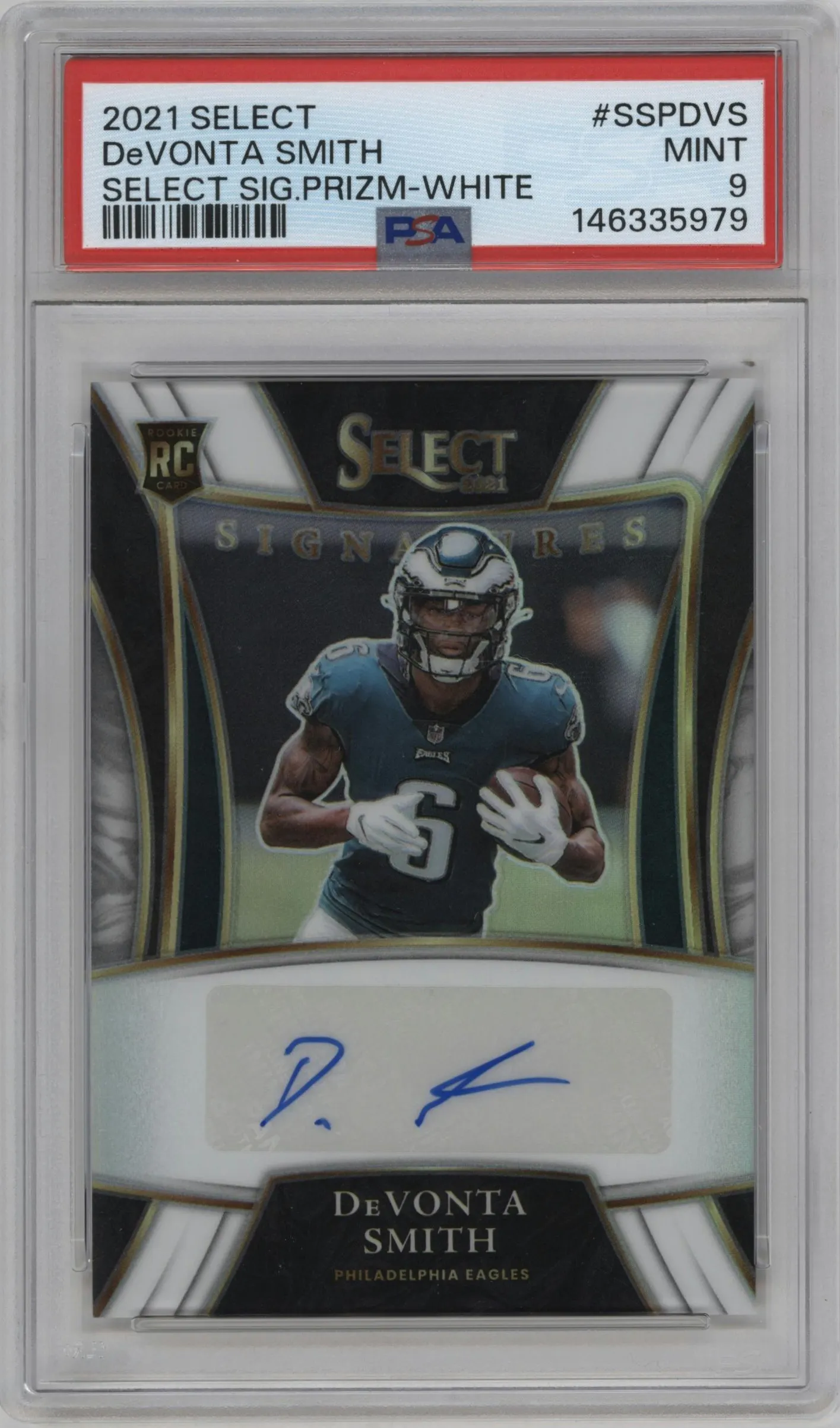 2021 Panini Select Select Sig. DeVonta Smith White #SSP-DVS PSA 9