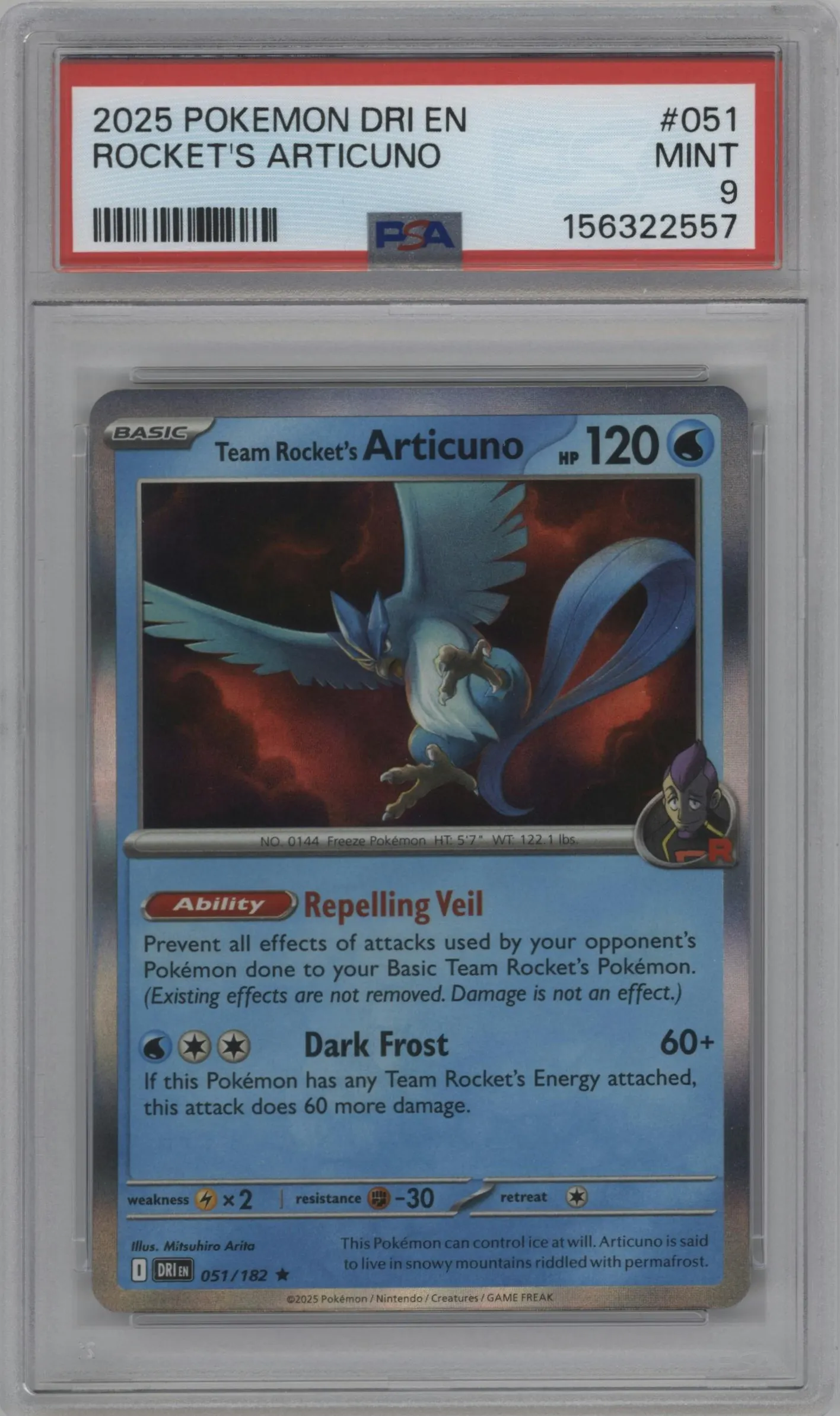 2025 Pokemon SV Destined Rivals Team Rocket's Articuno #051 PSA 9