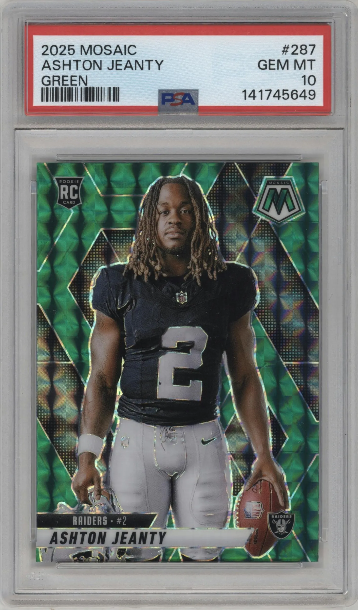 2025 Panini Mosaic Rke.Variation Ashton Jeanty Green Mosaic #287 PSA 10