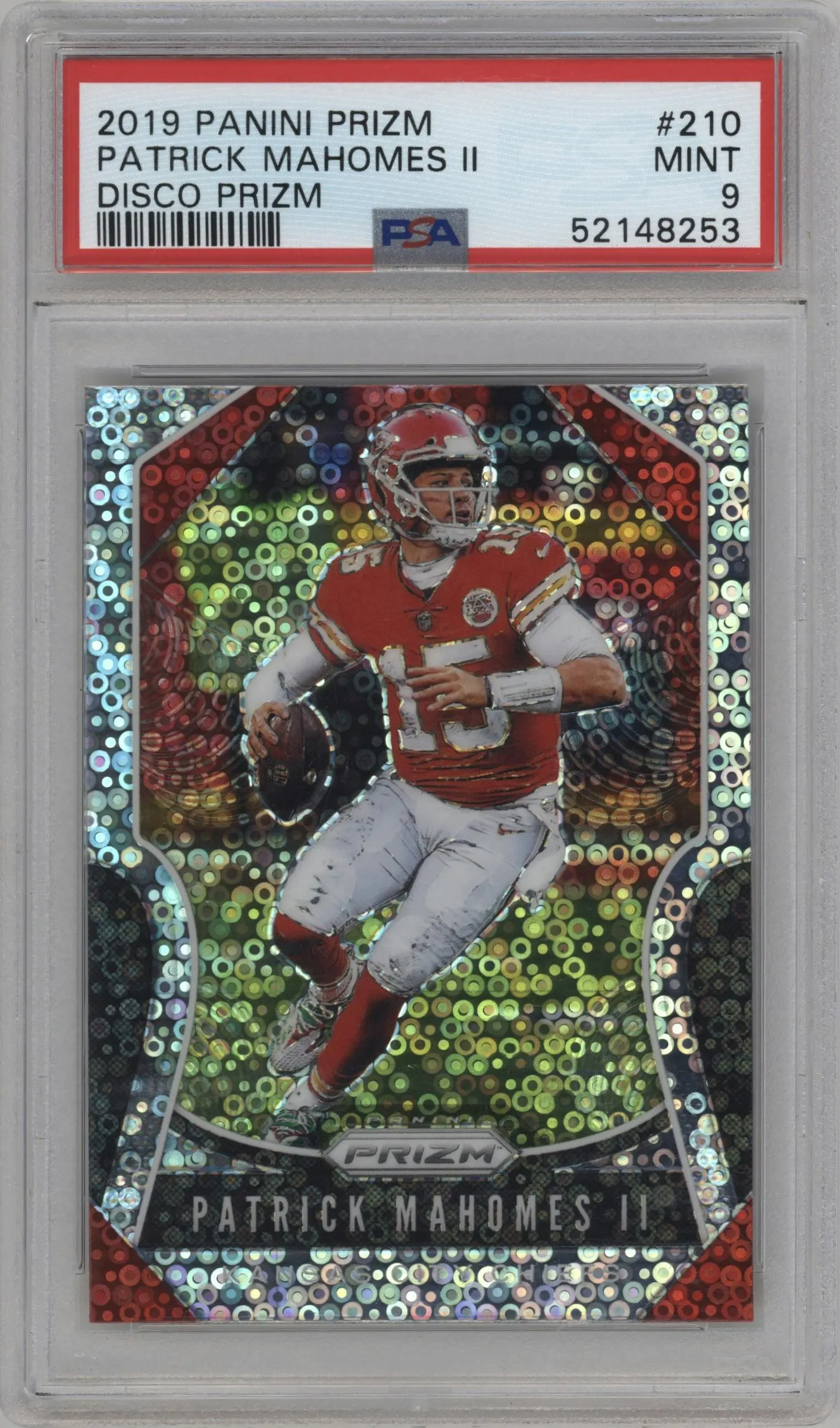 2019 Panini Prizm Patrick Mahomes II Disco Prizm #210 PSA 9