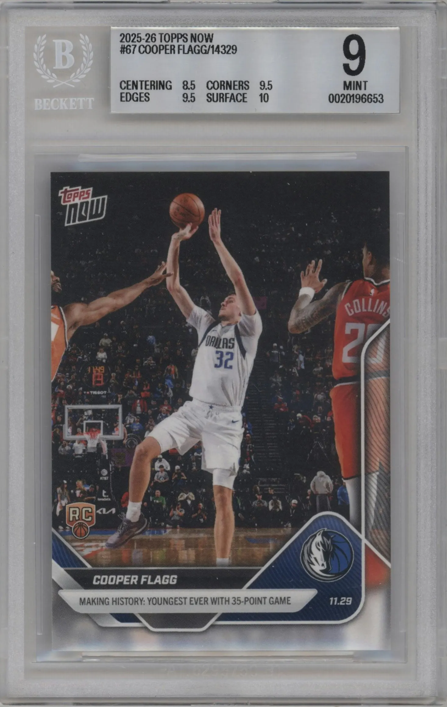 2025 Topps Now Cooper Flagg #67 BGS 9