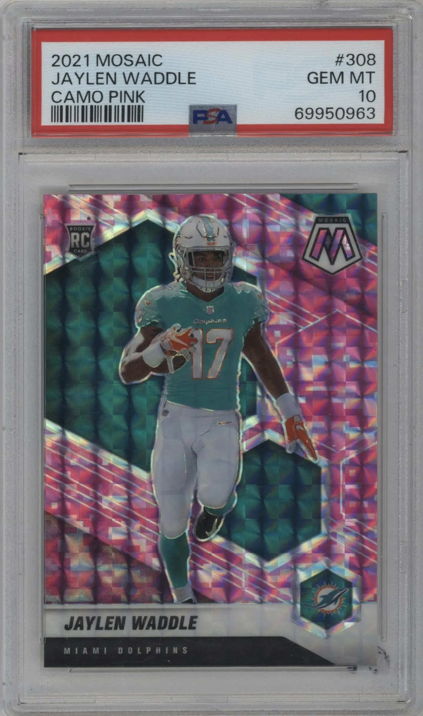2021 Panini Mosaic Jaylen Waddle Pink Camo PSA 10