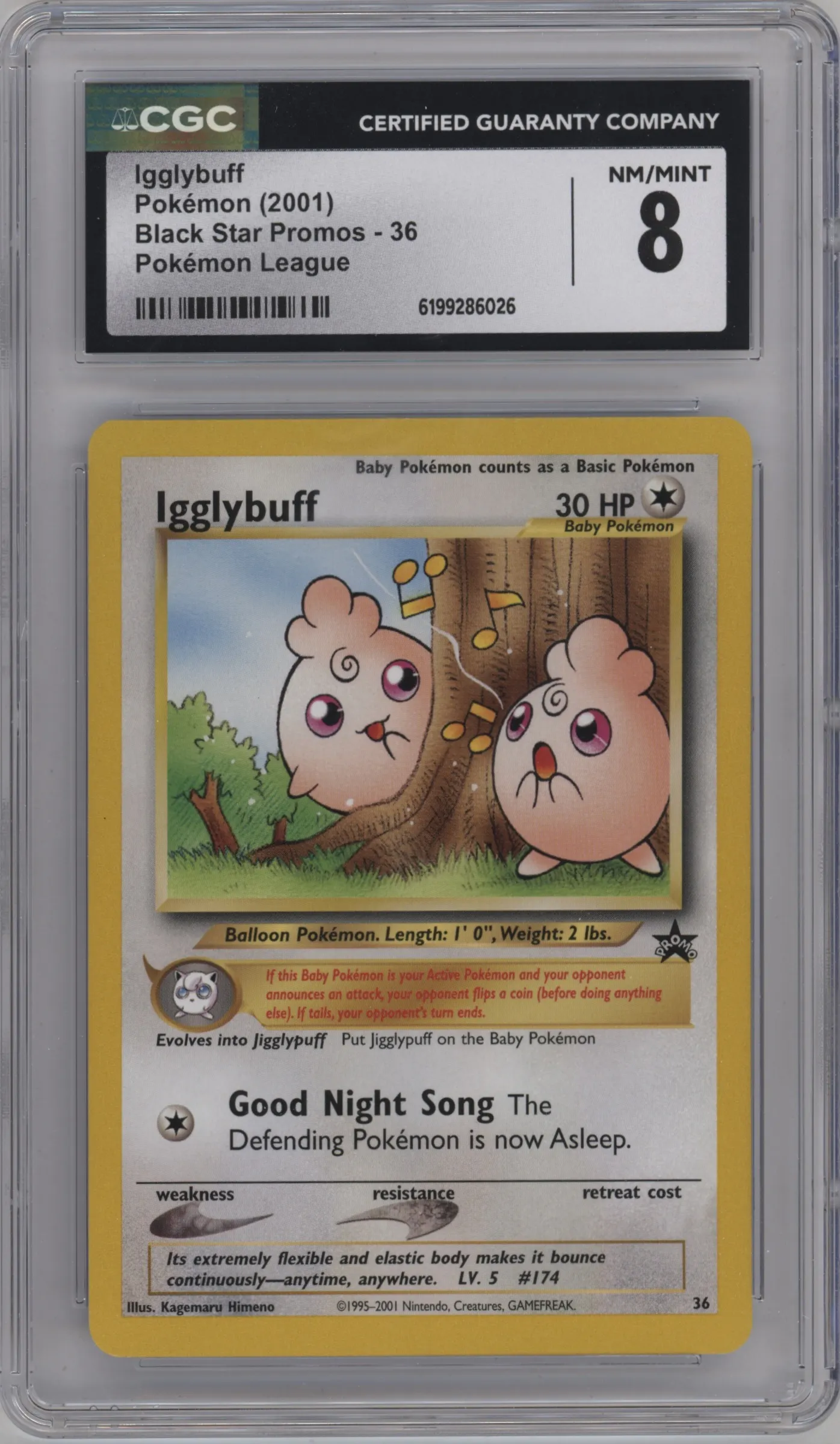 2001 Pokemon WoTC Igglybuff League #36 CGC 8