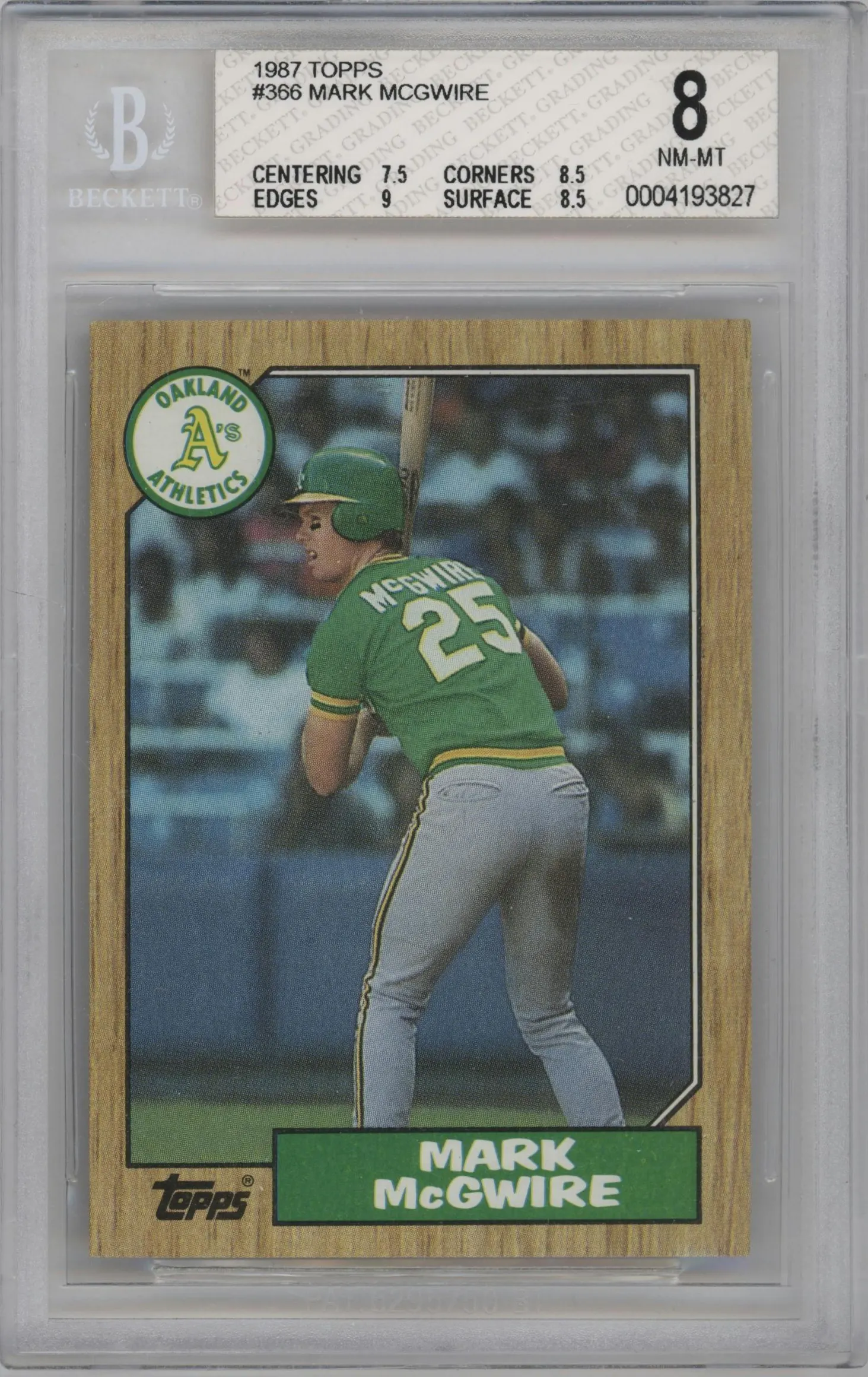 1987 Topps Mark McGwire #366 BGS 8