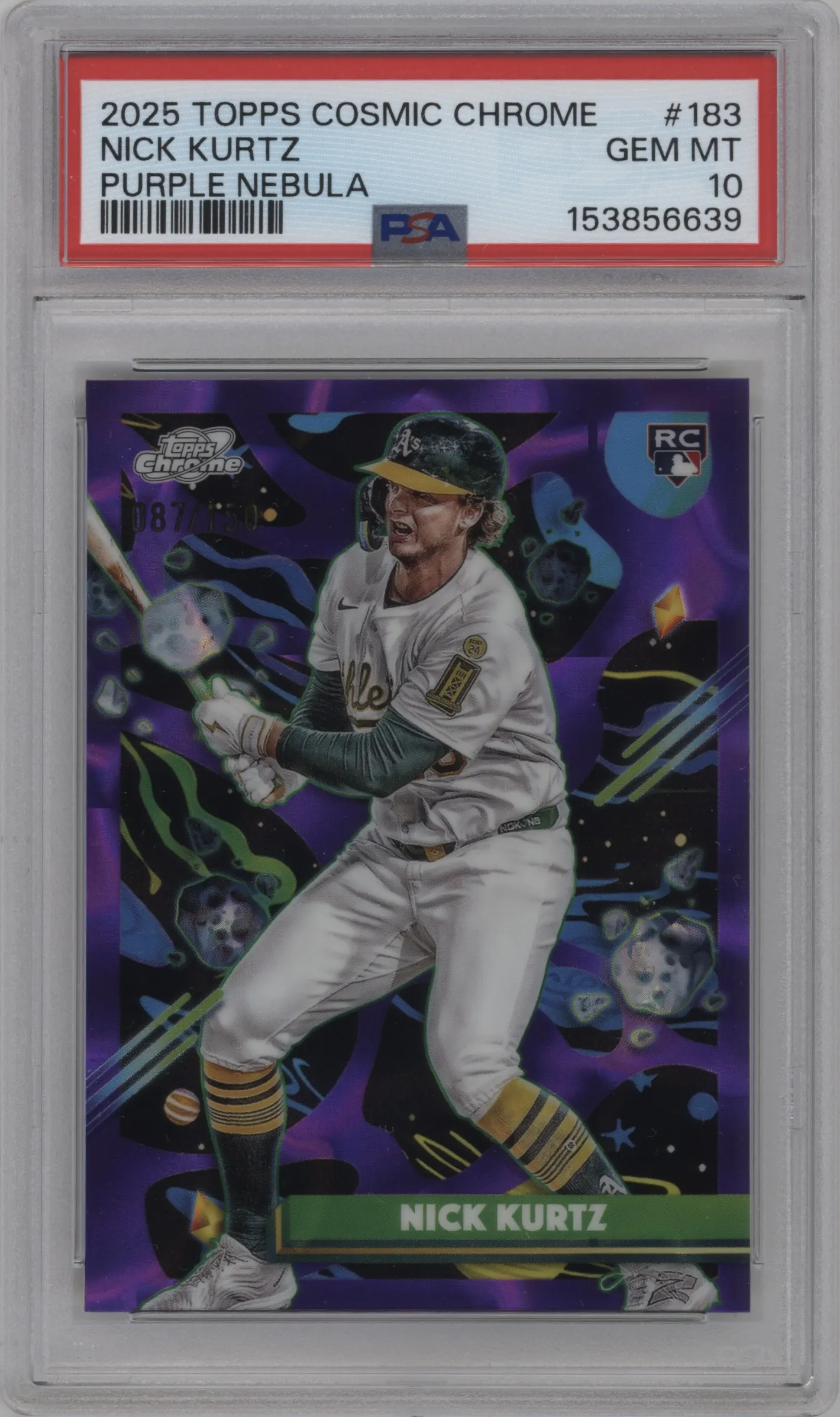2025 Topps Chrome Cosmic Nick Kurtz Purple Nebula Refractor #183 PSA 10