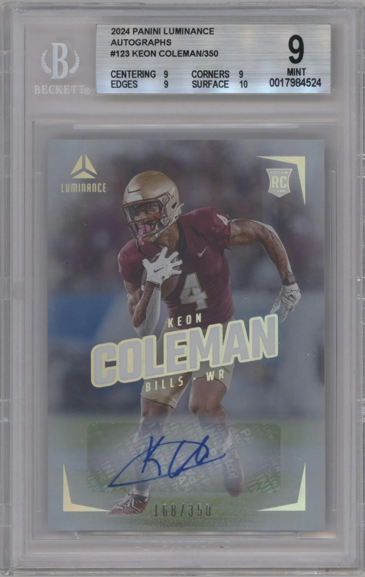 2024 Panini Luminance Rke.Auto Keon Coleman BGS 9