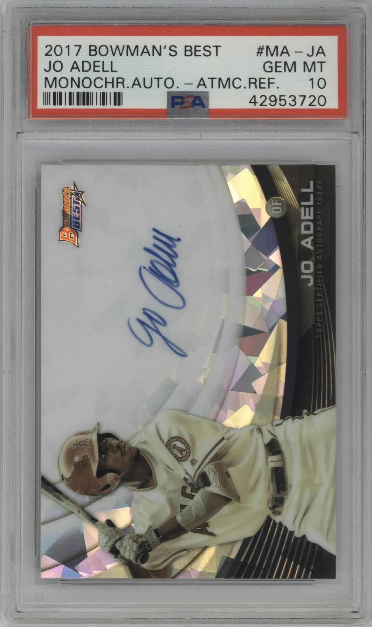 2017 Bowman’s Best Monochrome Auto Jo Adell Atomic Refractor #MA-JA PSA 10