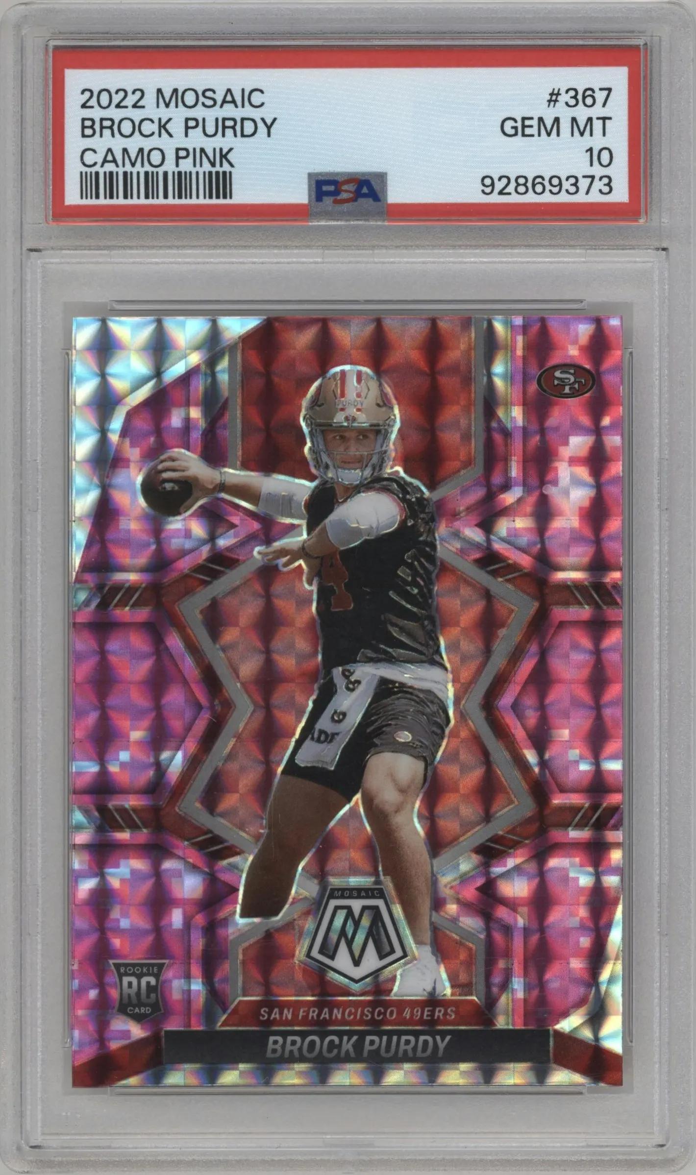 2022 Panini Mosaic Brock Purdy Pink Camo #367 PSA 10