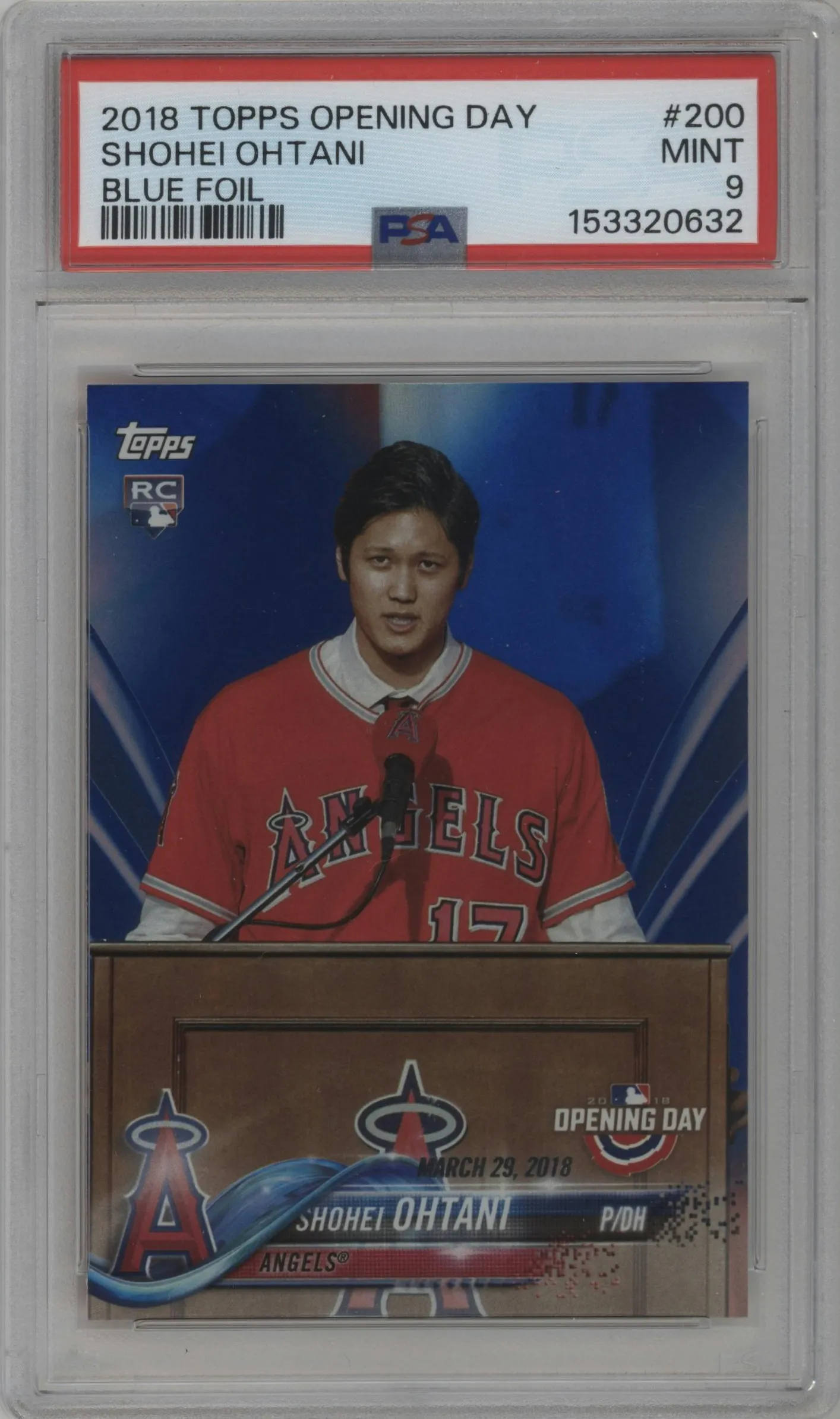 2018 Topps Opening Day Shohei Ohtani Blue Foil #200 PSA 9