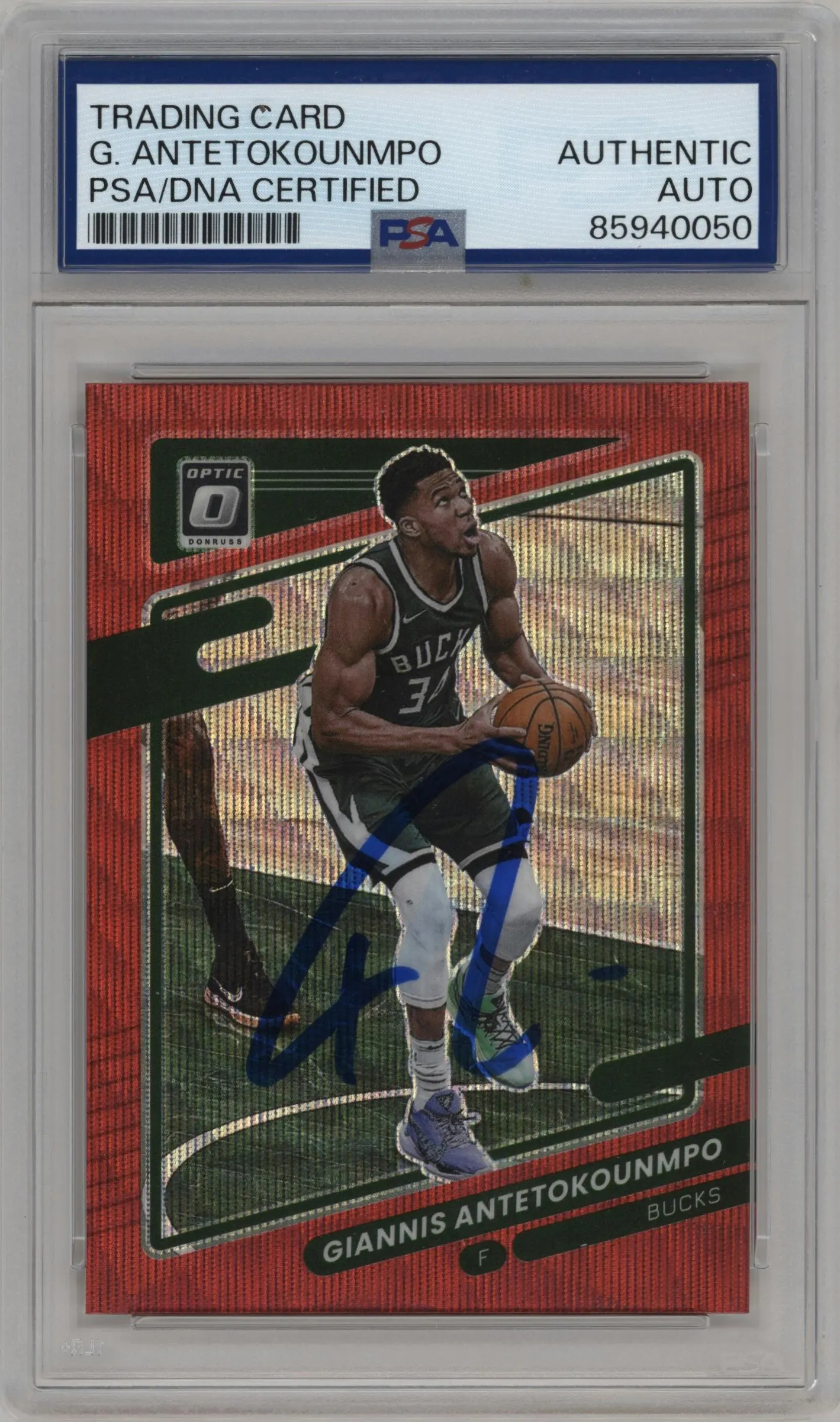 2021 Panini Donruss Optic Giannis Antetokounmpo Red Wave PSA AUTHENTIC PSA