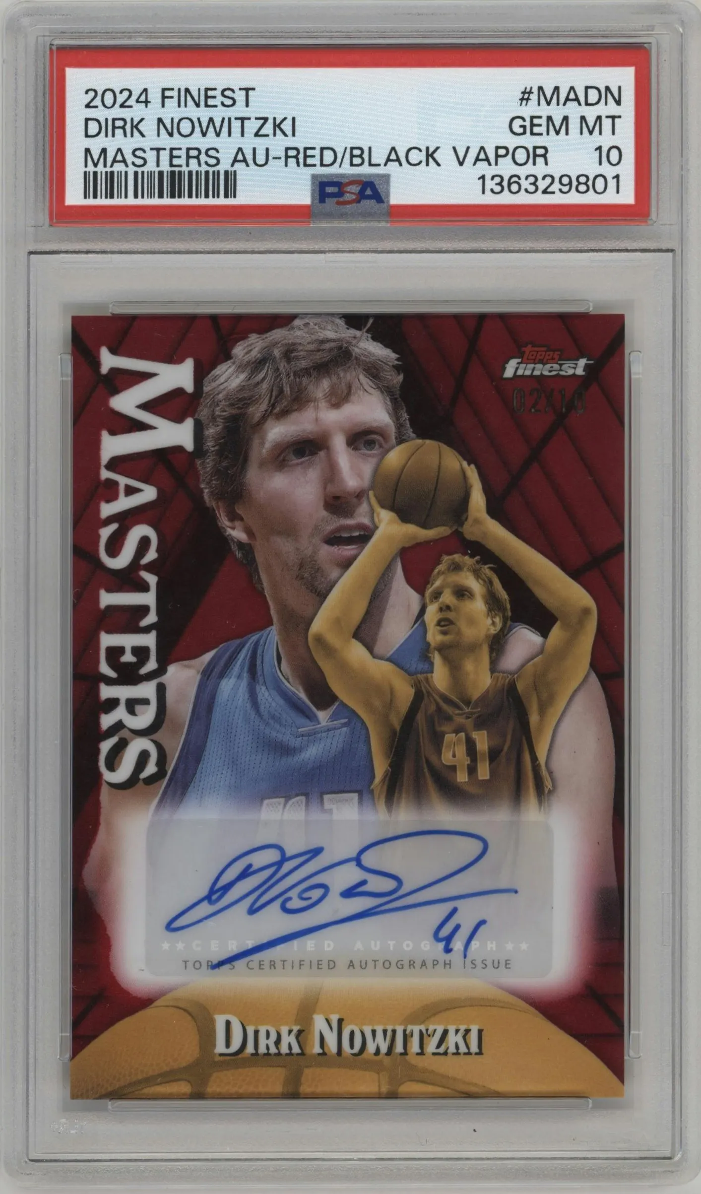 2024 Topps Finest Masters Auto Dirk Nowitzki Red/Black Vapor Refractor #MA-DN PSA 10