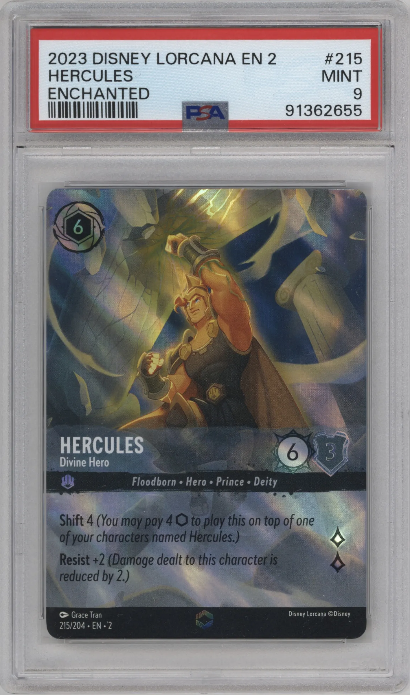 2023 Disney Lorcana Rise of the Floodborn Hercules Enchanted #215 PSA 9