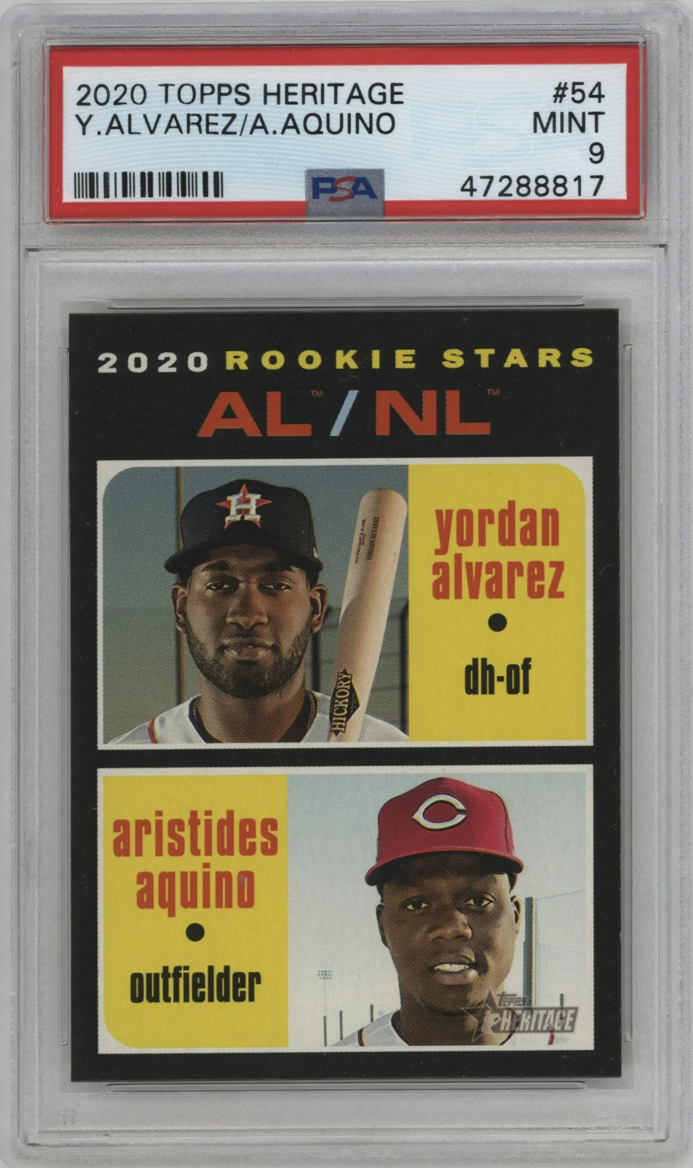 2020 Topps Heritage Yordan Alvarez/Aristides Aquino #54 PSA 9