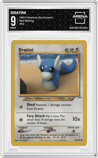 2002 Pokemon Neo Genesis Neo Destiny Dratini #63 ARENA CLUB 9