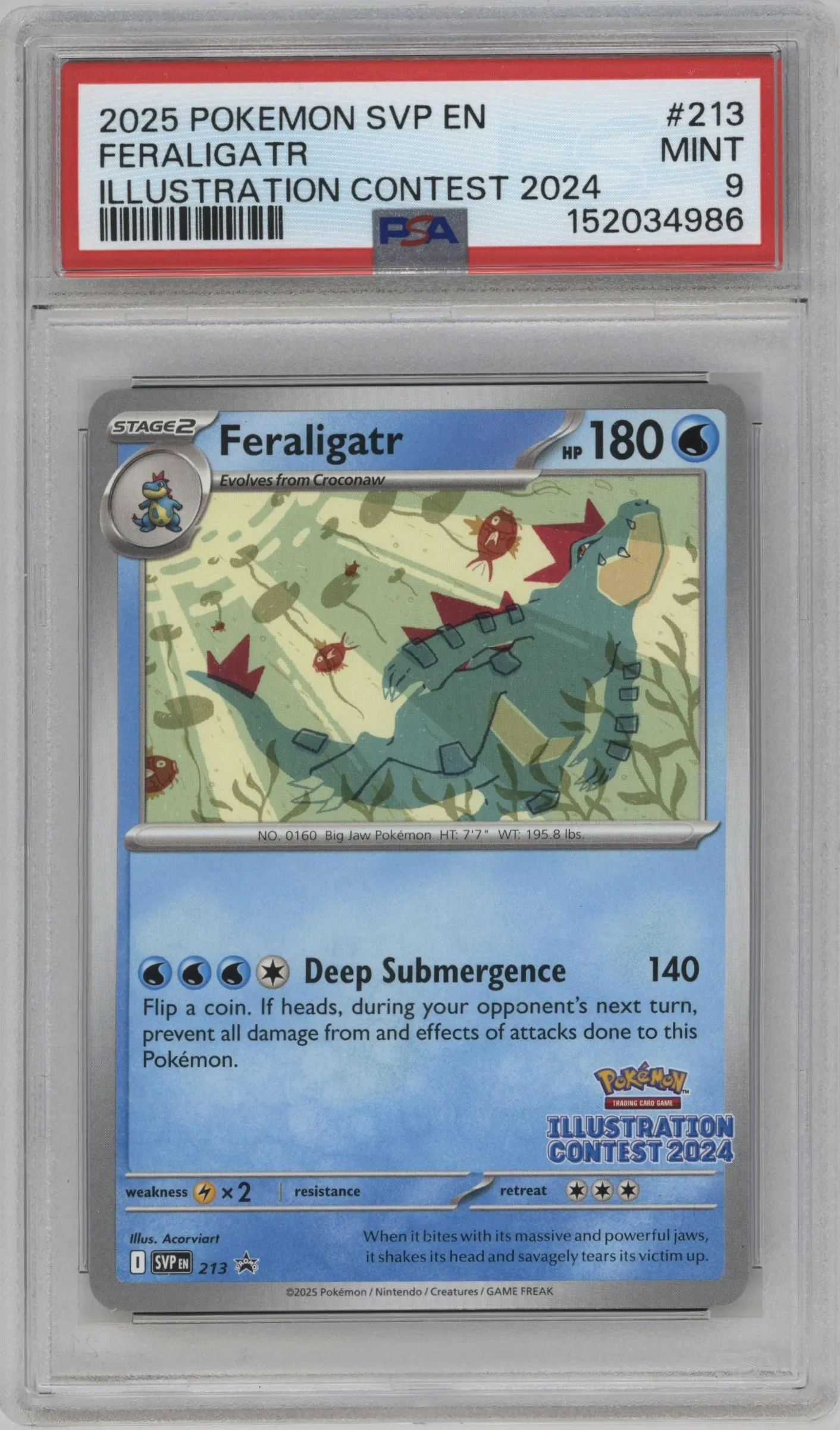 2025 Pokemon SV Feraligatr Illustration Contest 2024 #213 PSA 9