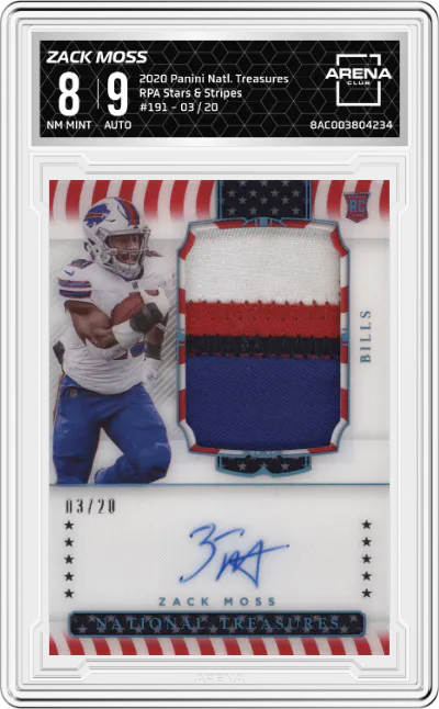 2020 Panini National Treasures RPA Zack Moss Stars & Stripes #191 ARENA CLUB 8