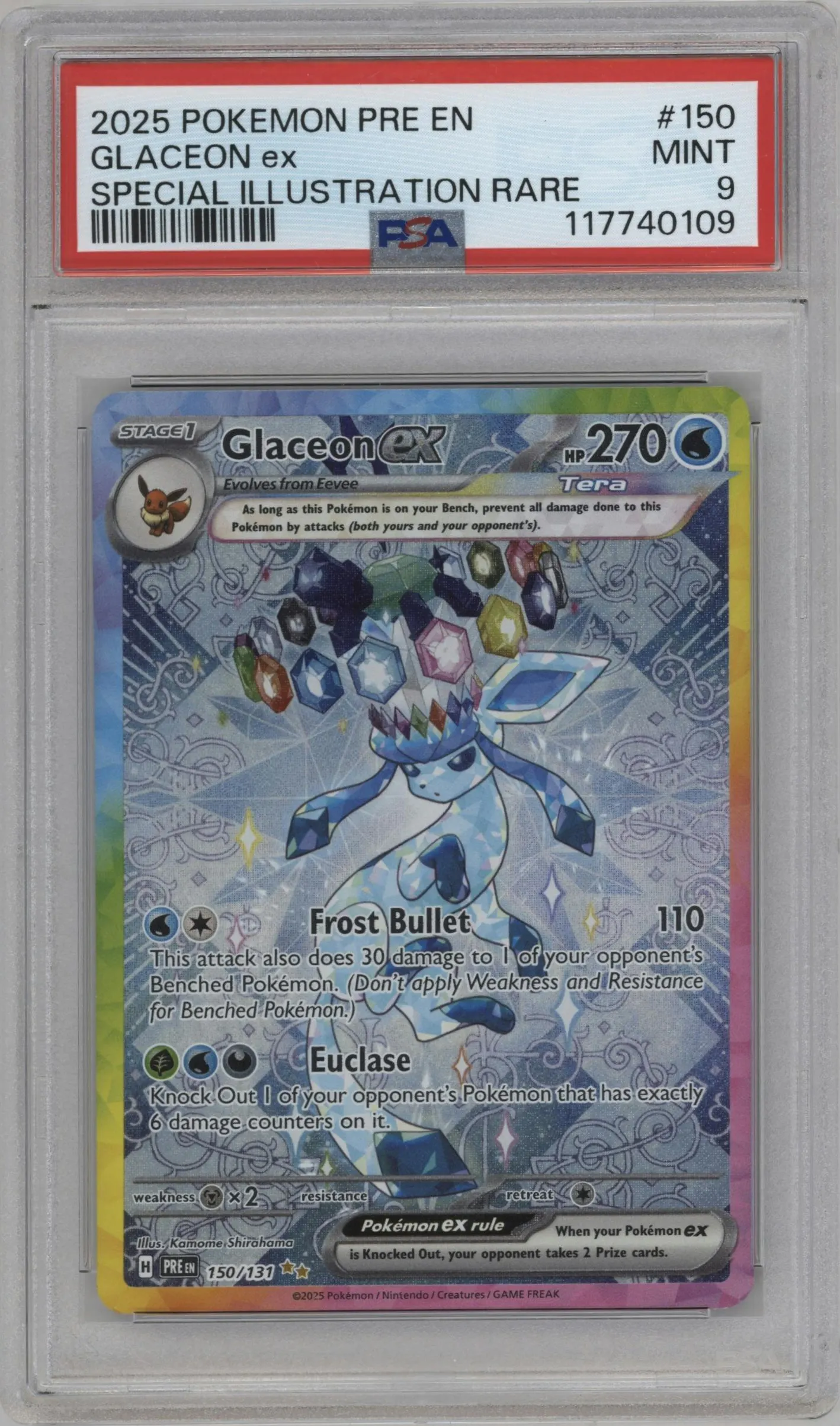 2025 Pokemon SV Prismatic Evolutions Glaceon ex #150 PSA 9