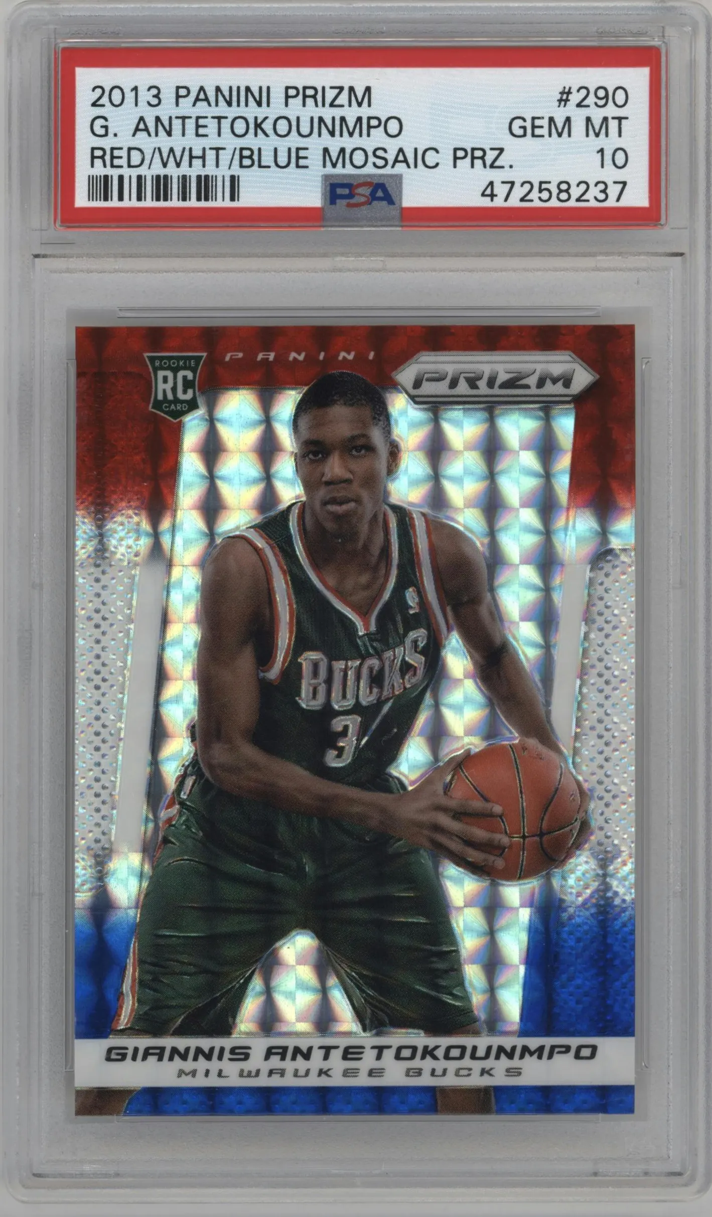 2013 Panini Prizm Giannis Antetokounmpo Red/White/Blue Mosaic PSA 10