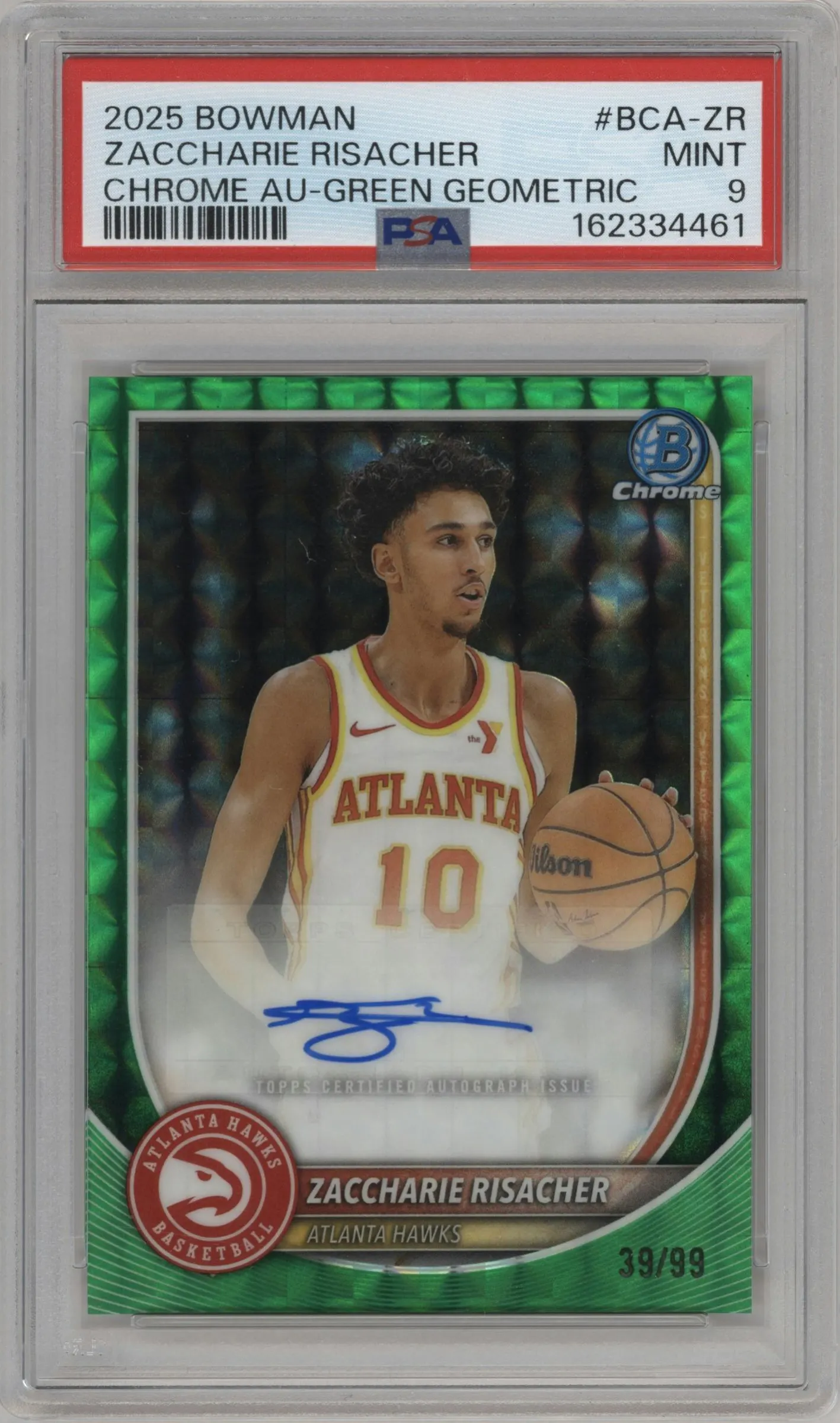 2025 Bowman Chrome Auto Zaccharie Risacher Green Geometric #BCA-ZR PSA 9