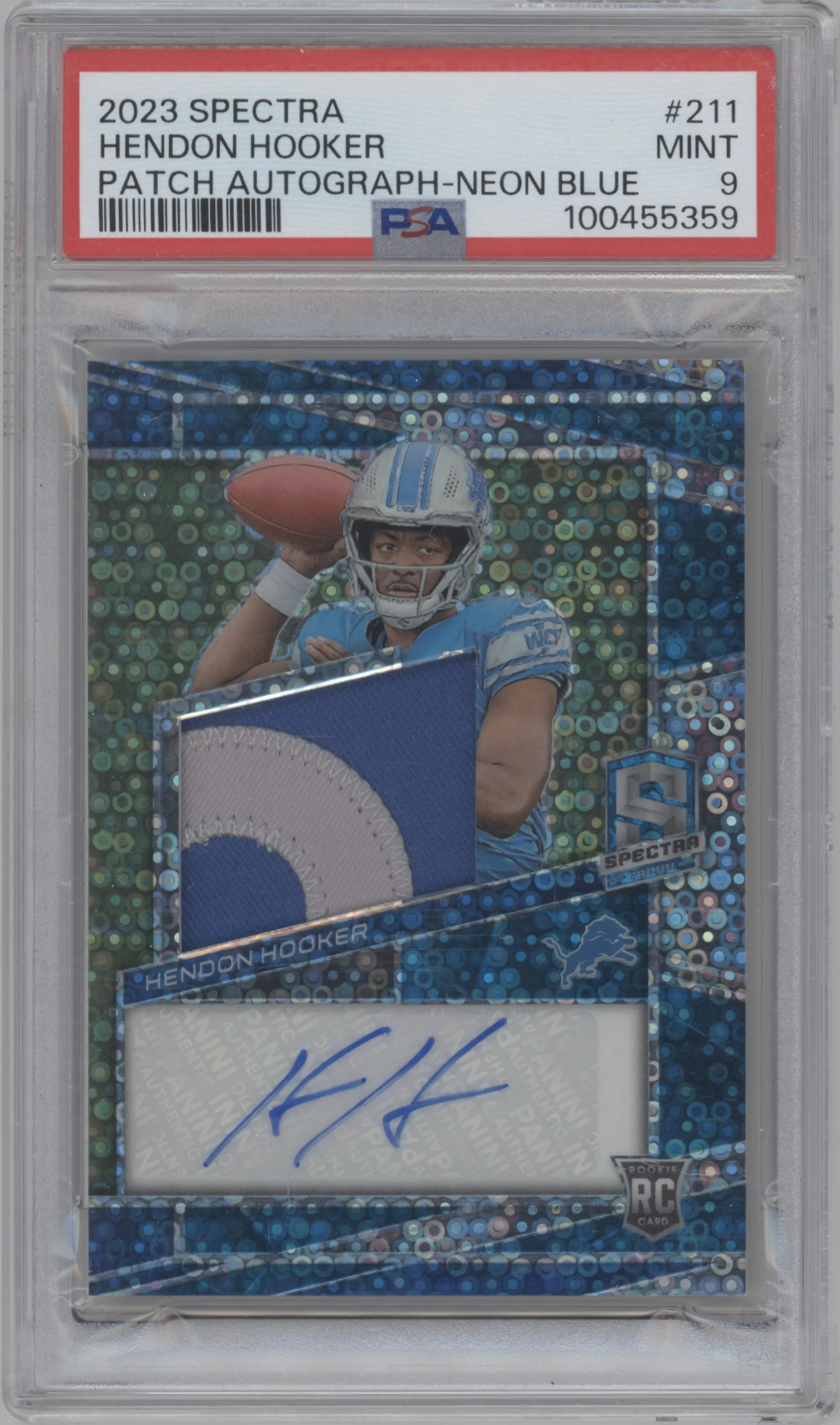 2023 Panini Spectra RPA Hendon Hooker Neon Blue #211 PSA 9