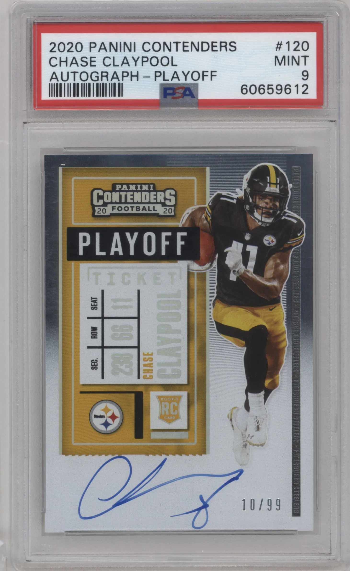 2020 Panini Contenders Rke.Tkt.Auto Chase Claypool Playoff PSA 9