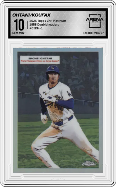 2025 Topps Chrome Platinum 1955 Doubleheaders Shohei Ohtani / Sandy Koufax #55DH-1 ARENA CLUB 10