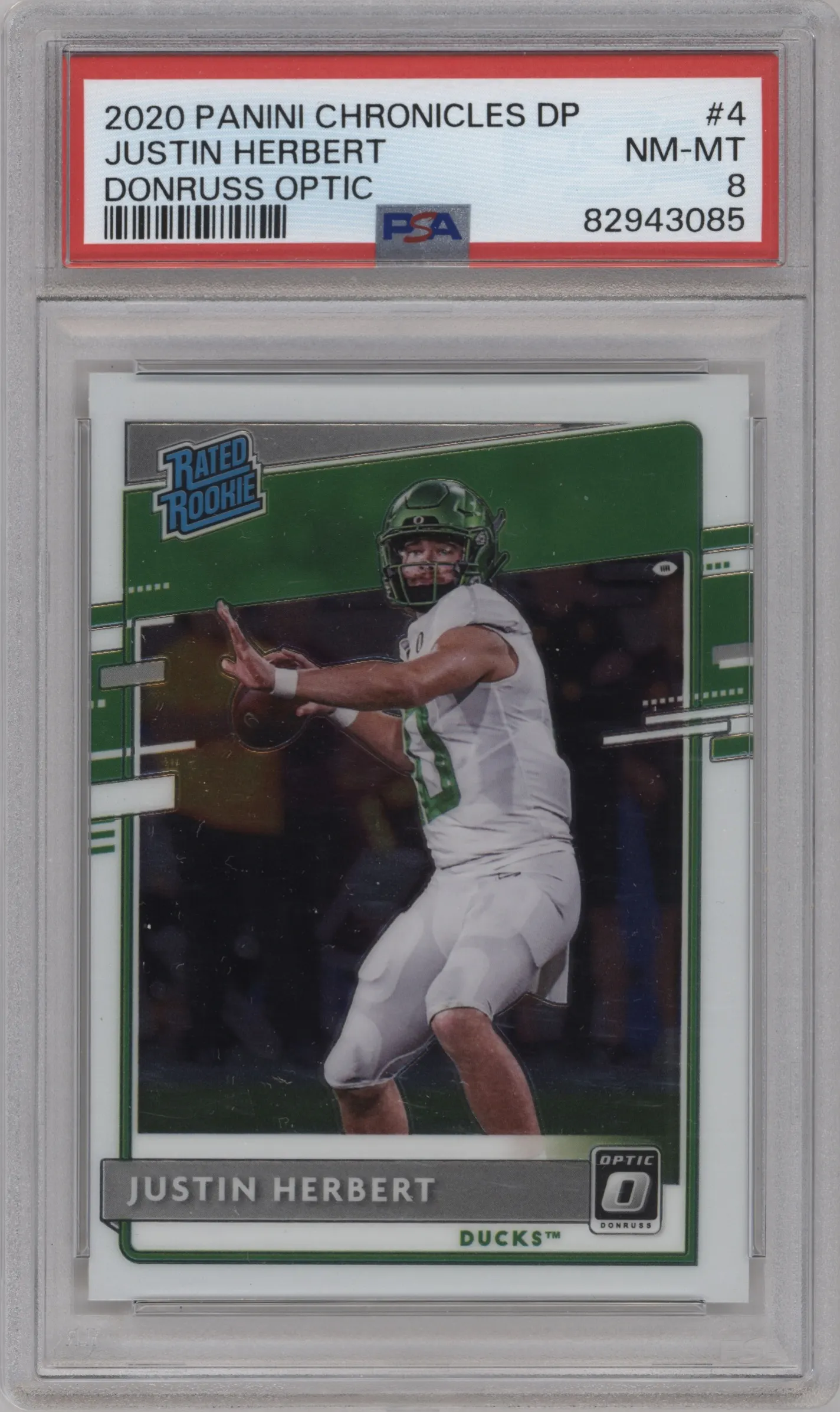 2020 Panini Chronicles Draft Picks Donruss Optic Rtd.Rke. Justin Herbert #4 PSA 8