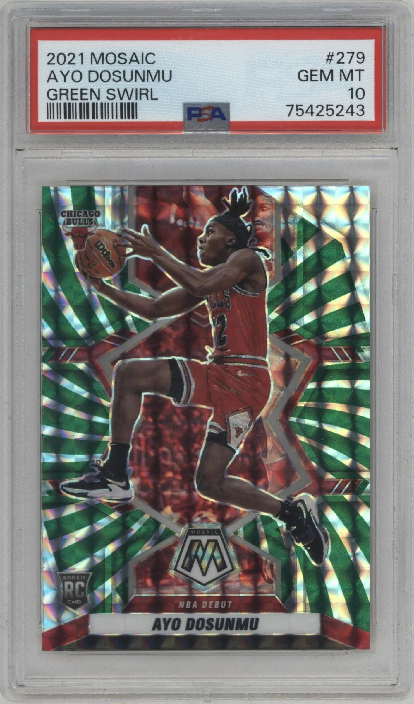 2021 Panini Mosaic Ayo Dosunmu Green Swirl #279 PSA 10