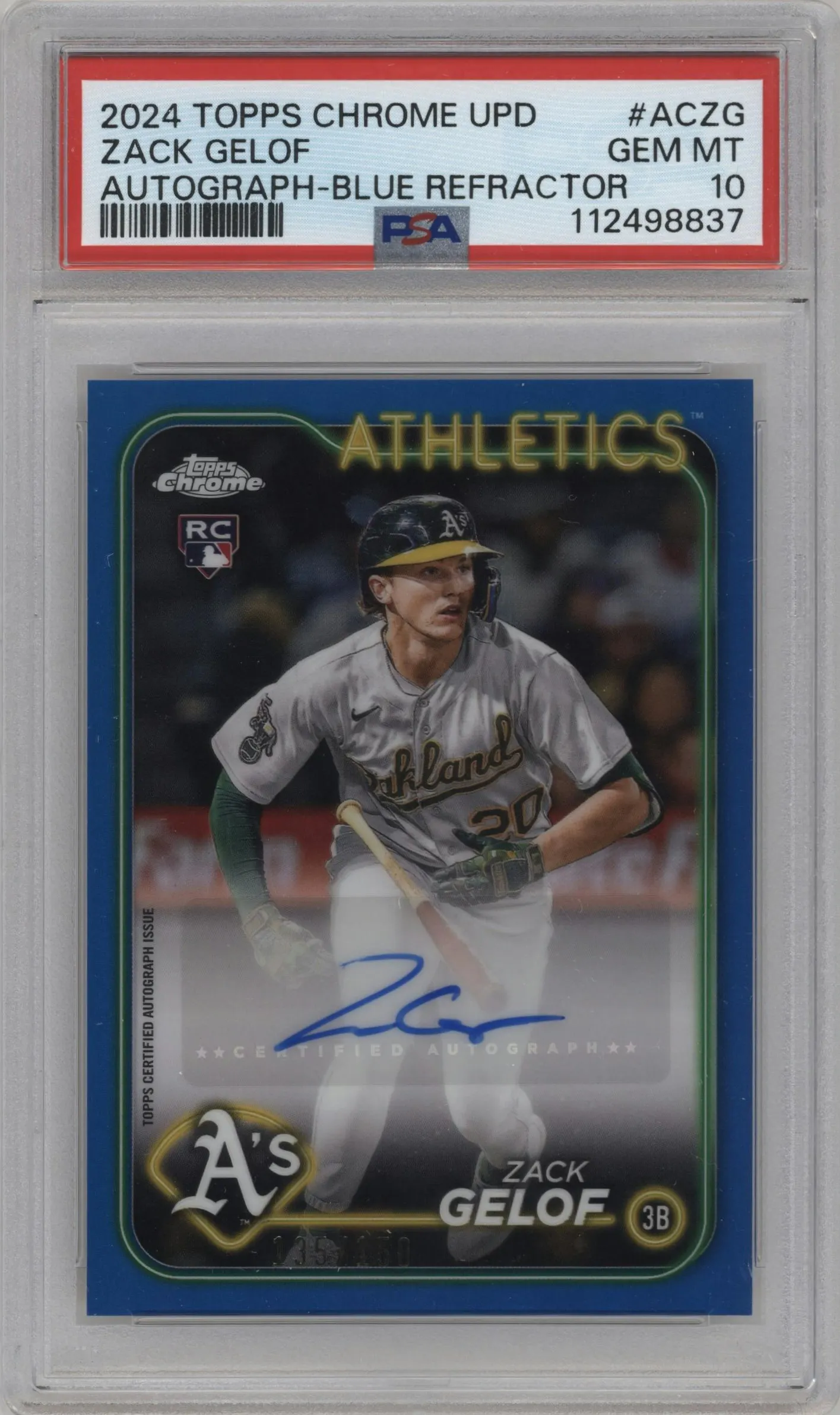 2024 Topps Chrome Update Auto Zack Gelof Blue Refractor #AC-ZG PSA 10