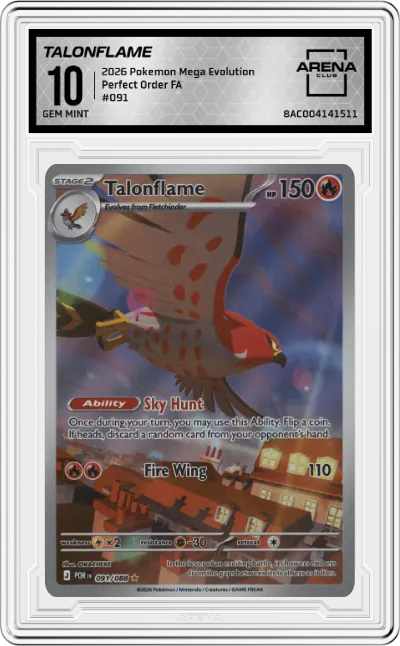 2026 Pokemon Mega Evolution Perfect Order Talonflame #091 ARENA CLUB 10