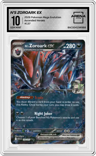 2026 Pokemon Mega Evolution Ascended Heroes N's Zoroark ex #137 ARENA CLUB 10