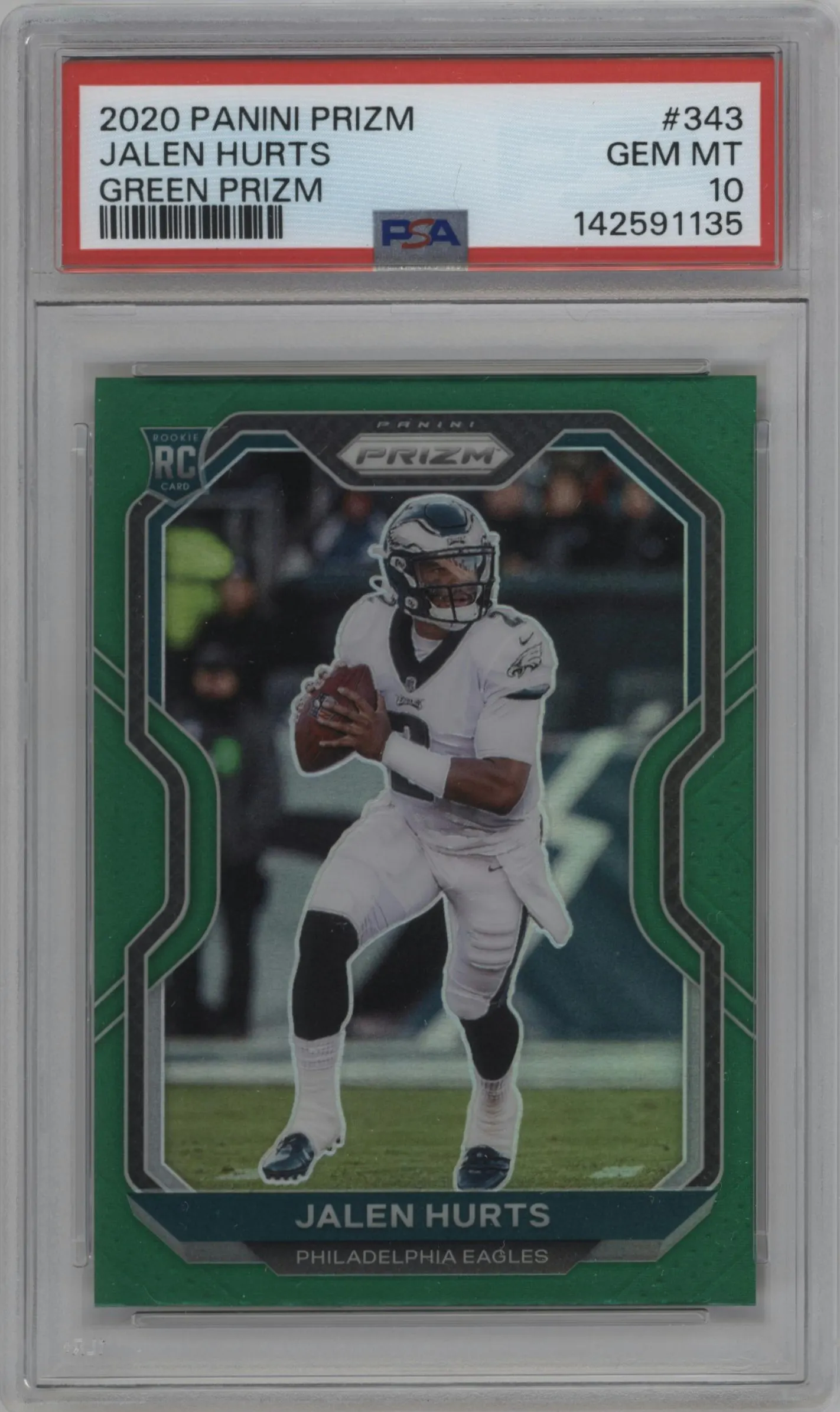 2020 Panini Prizm Jalen Hurts Green Prizm #343 PSA 10