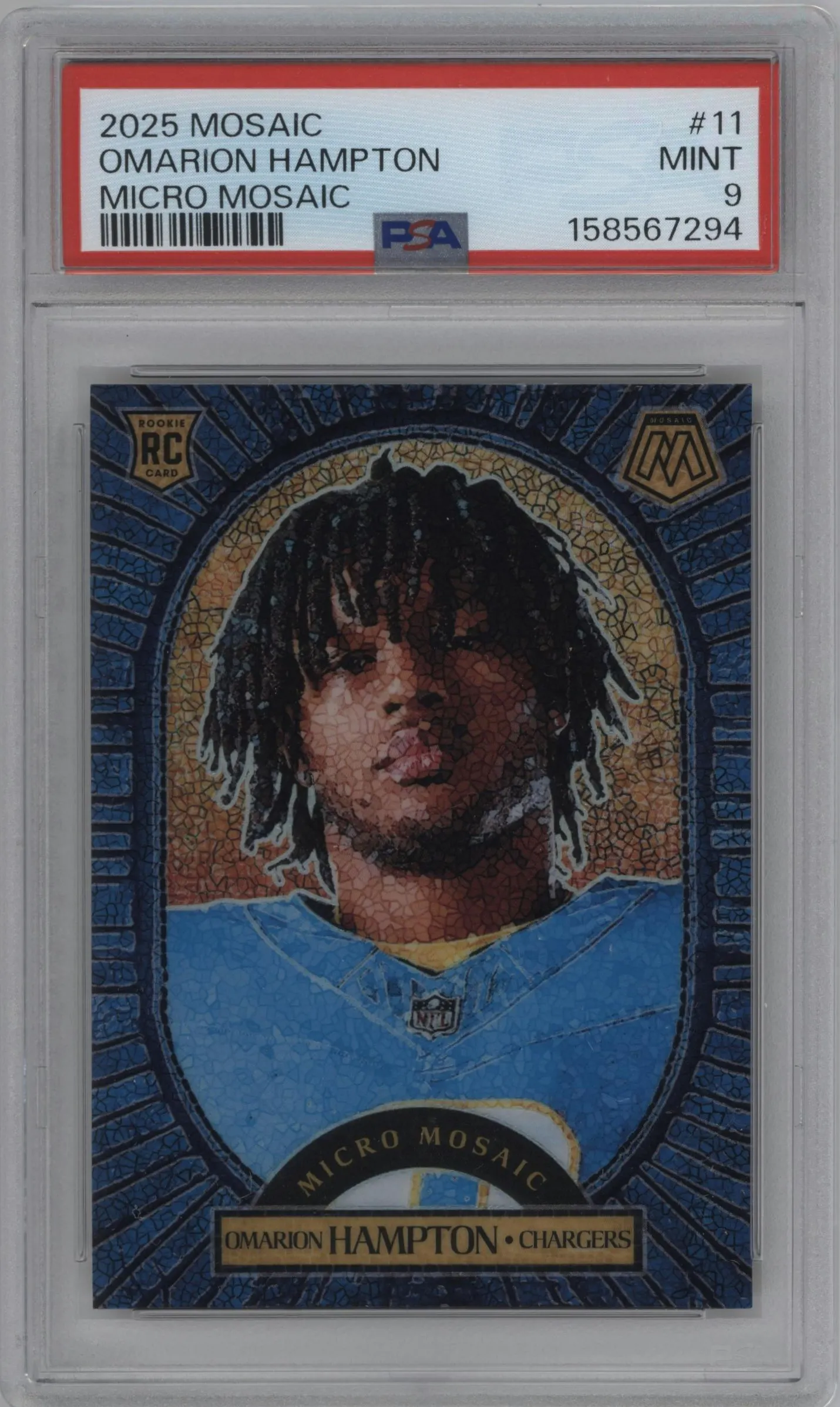 2025 Panini Mosaic Micro Mosaic Omarion Hampton #11 PSA 9