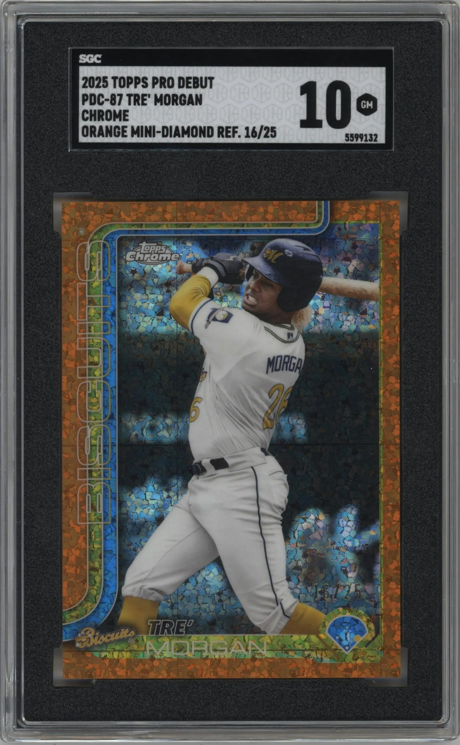 2025 Topps Pro Debut Chrome Tre' Morgan Orange Mini-Diamond Refractor SGC 10