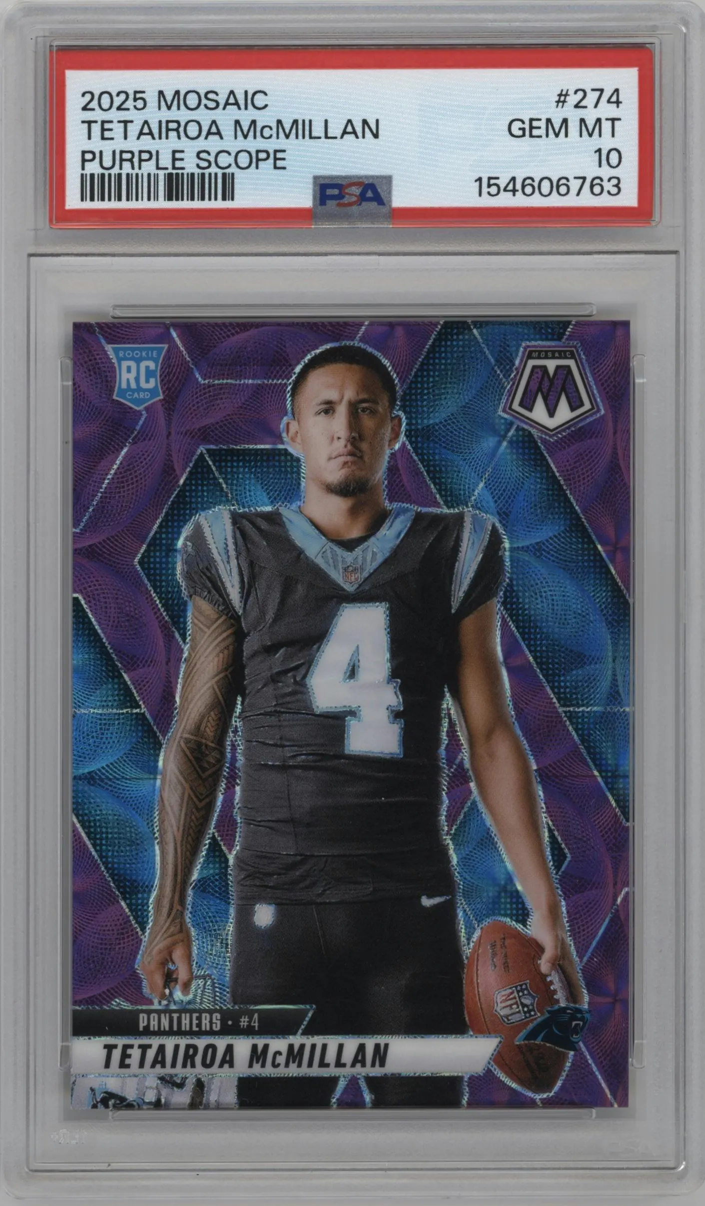 2025 Panini Mosaic Rke.Variation Tetairoa McMillan Purple Scope #274 PSA 10