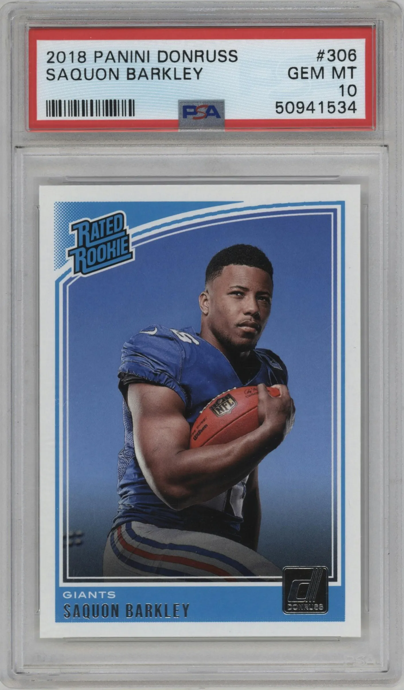 2018 Panini Donruss Rated Rookie Saquon Barkley #306 PSA 10