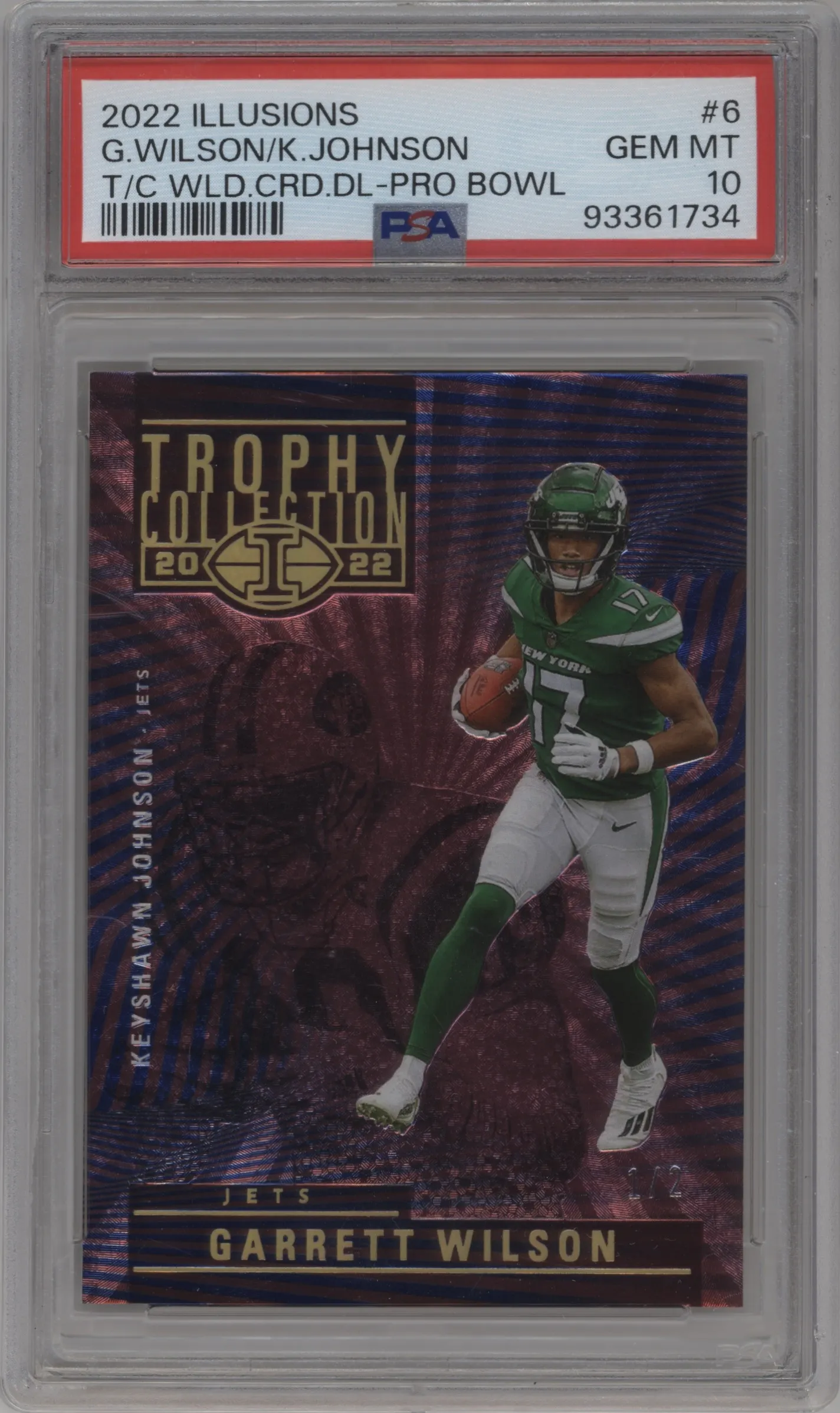 2022 Panini Illusions Trophy Coll. Dual Keyshawn Johnson/Garrett Wilson Pro Bowl PSA 10