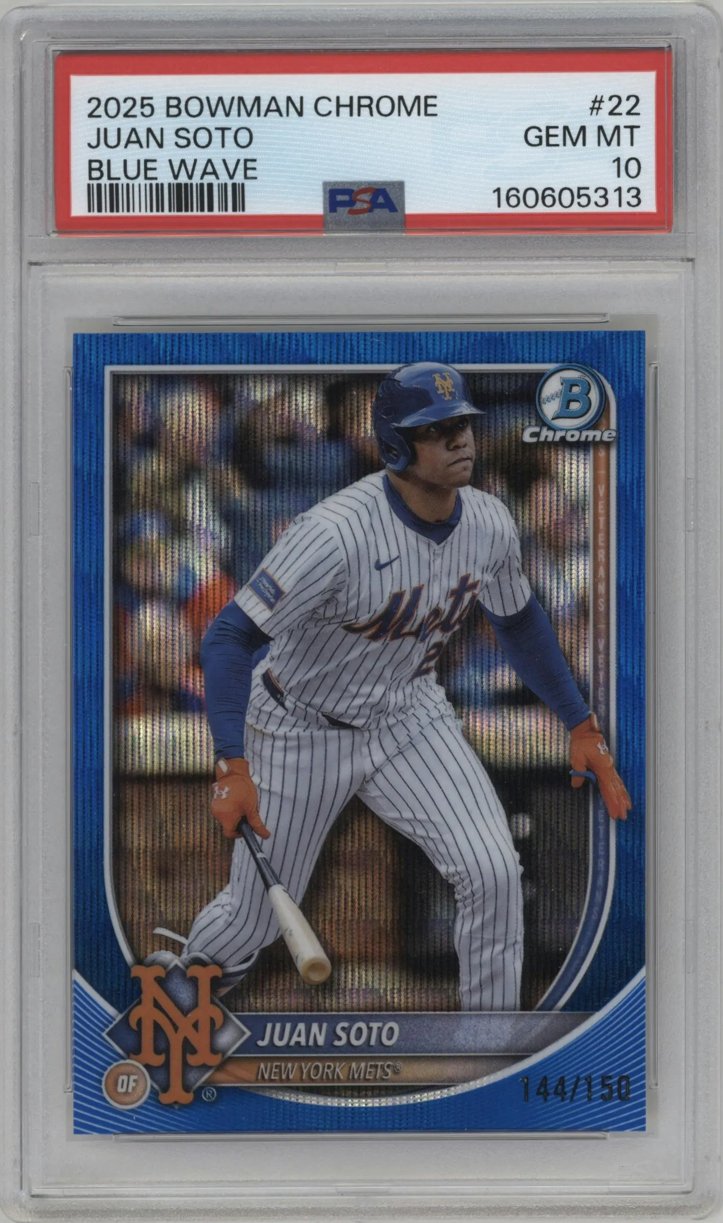 2025 Bowman Chrome Juan Soto Blue Wave #22 PSA 10