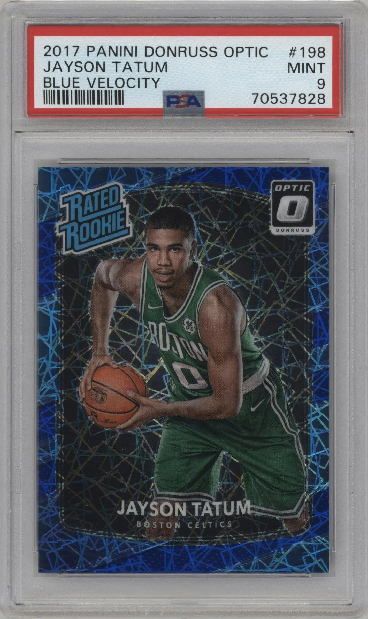 2017 Panini Donruss Optic Rated Rookie Jayson Tatum Blue Velocity #198 PSA 9