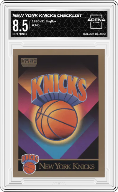 1990 SkyBox New York Knicks Checklist #345 ARENA CLUB 8.5