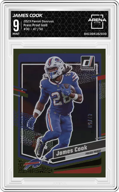 2023 Panini Donruss James Cook Press Proof Gold #30 ARENA CLUB 9
