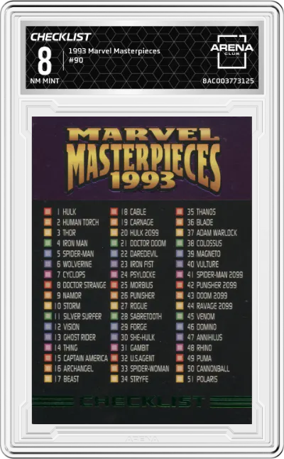 1993 SkyBox Marvel Masterpieces Checklist ARENA CLUB 8