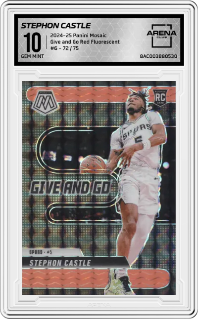 2024 Panini Mosaic Give and Go Stephon Castle Red Fluorescent Mosaic #6 ARENA CLUB 10