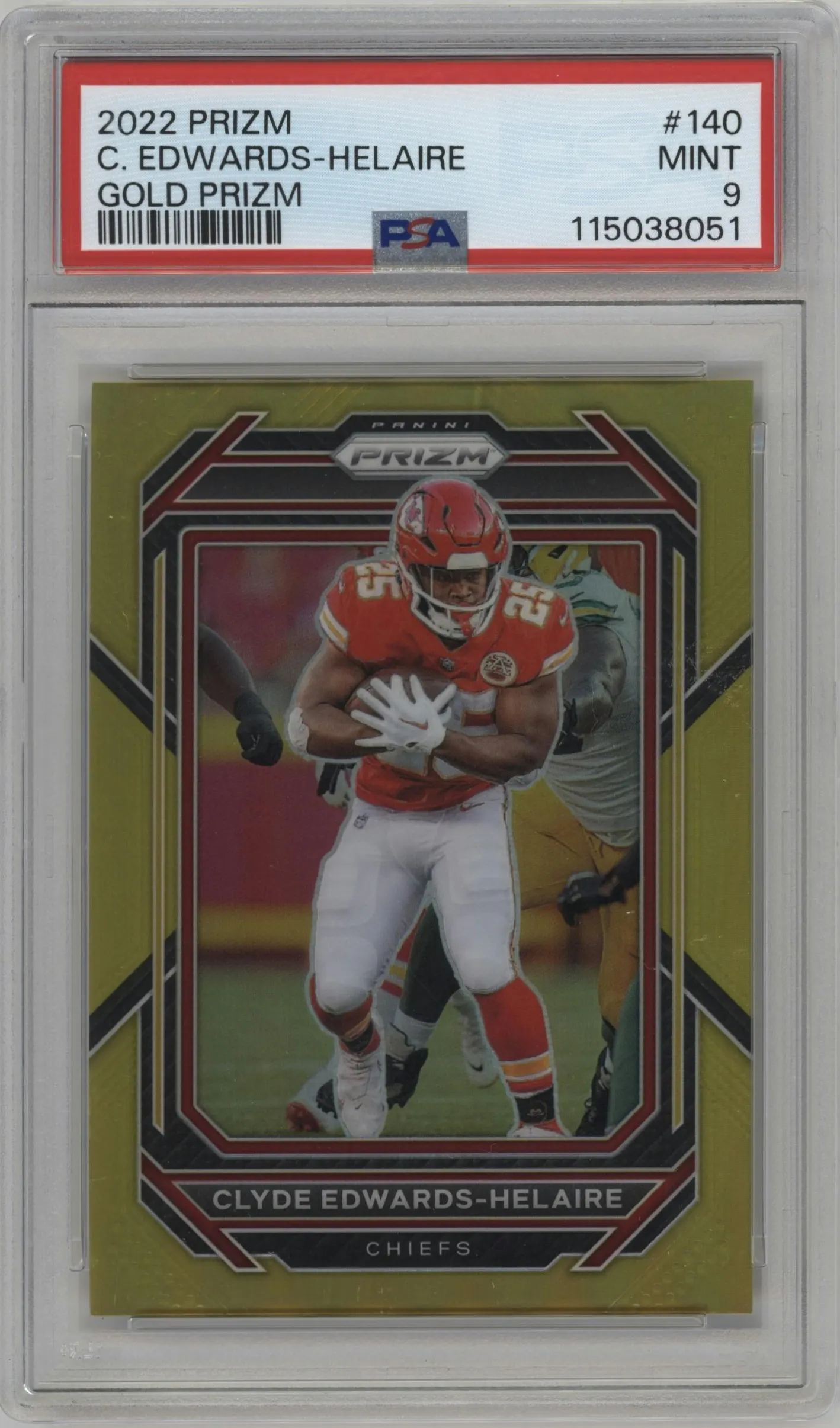 2022 Panini Prizm Clyde Edwards-Helaire Gold Prizm #140 PSA 9