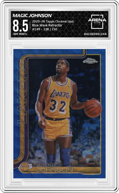 2025 Topps Chrome Update Magic Johnson Blue Wave Refractor #149 ARENA CLUB 8.5