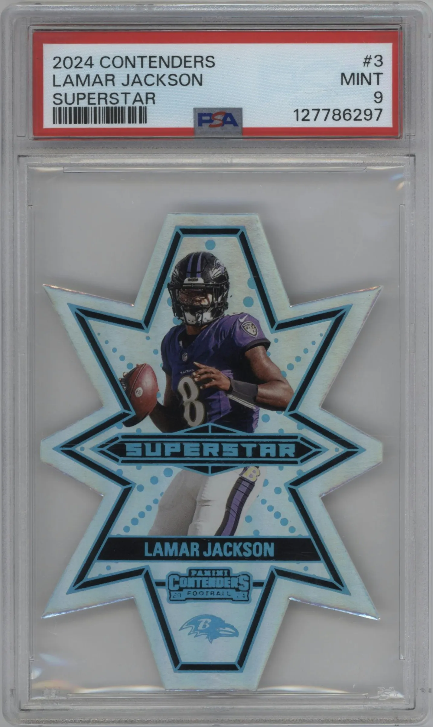 2024 Panini Contenders Superstar Die-Cut Lamar Jackson #3 PSA 9