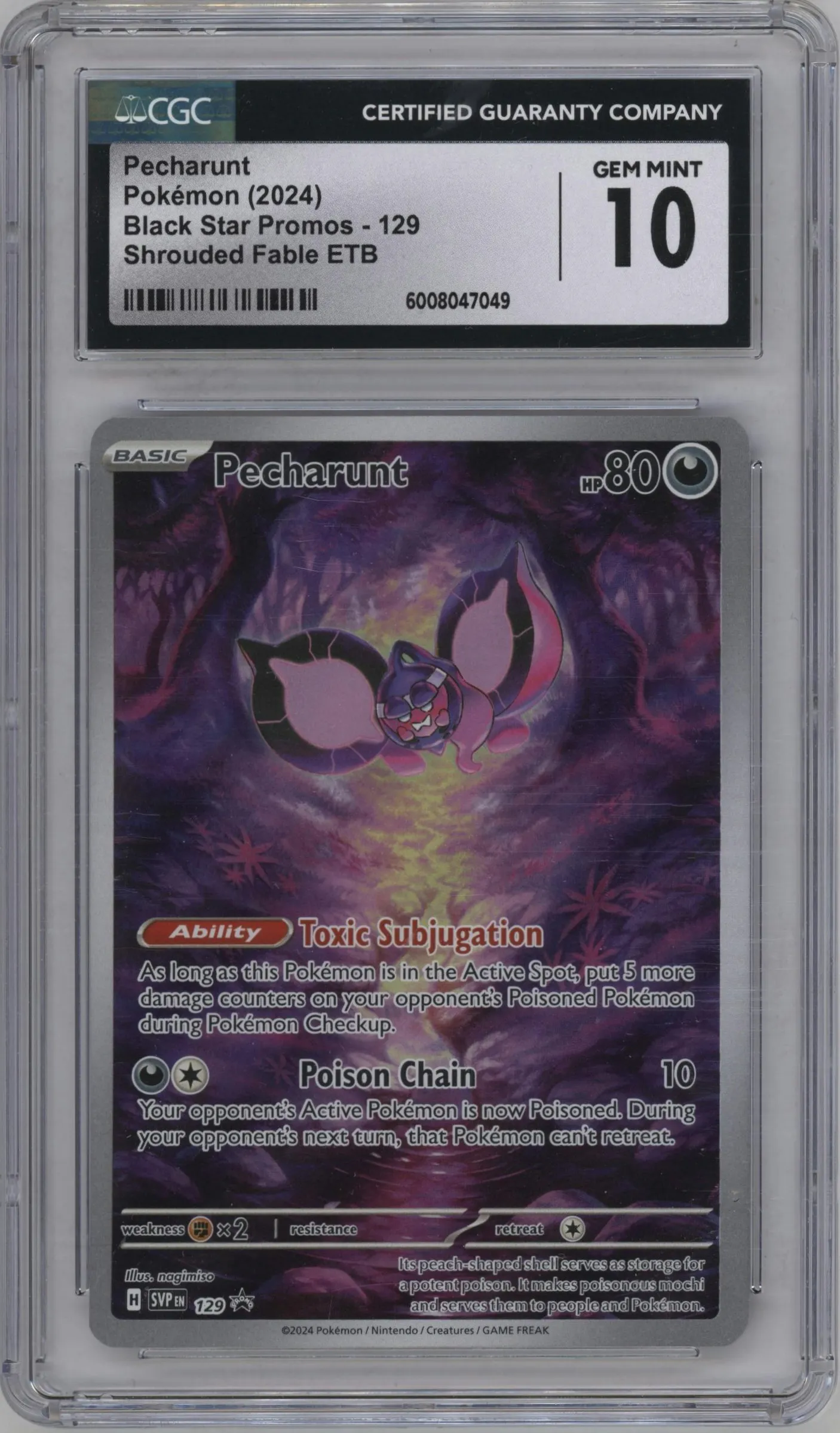 2024 Pokemon SV Pecharunt Shrouded Fable Elite Trainer Box #129 CGC 10