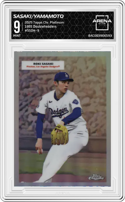 2025 Topps Chrome Platinum 1955 Doubleheaders Roki Sasaki/Yoshinobu Yamamoto #55DH-9 ARENA CLUB 9