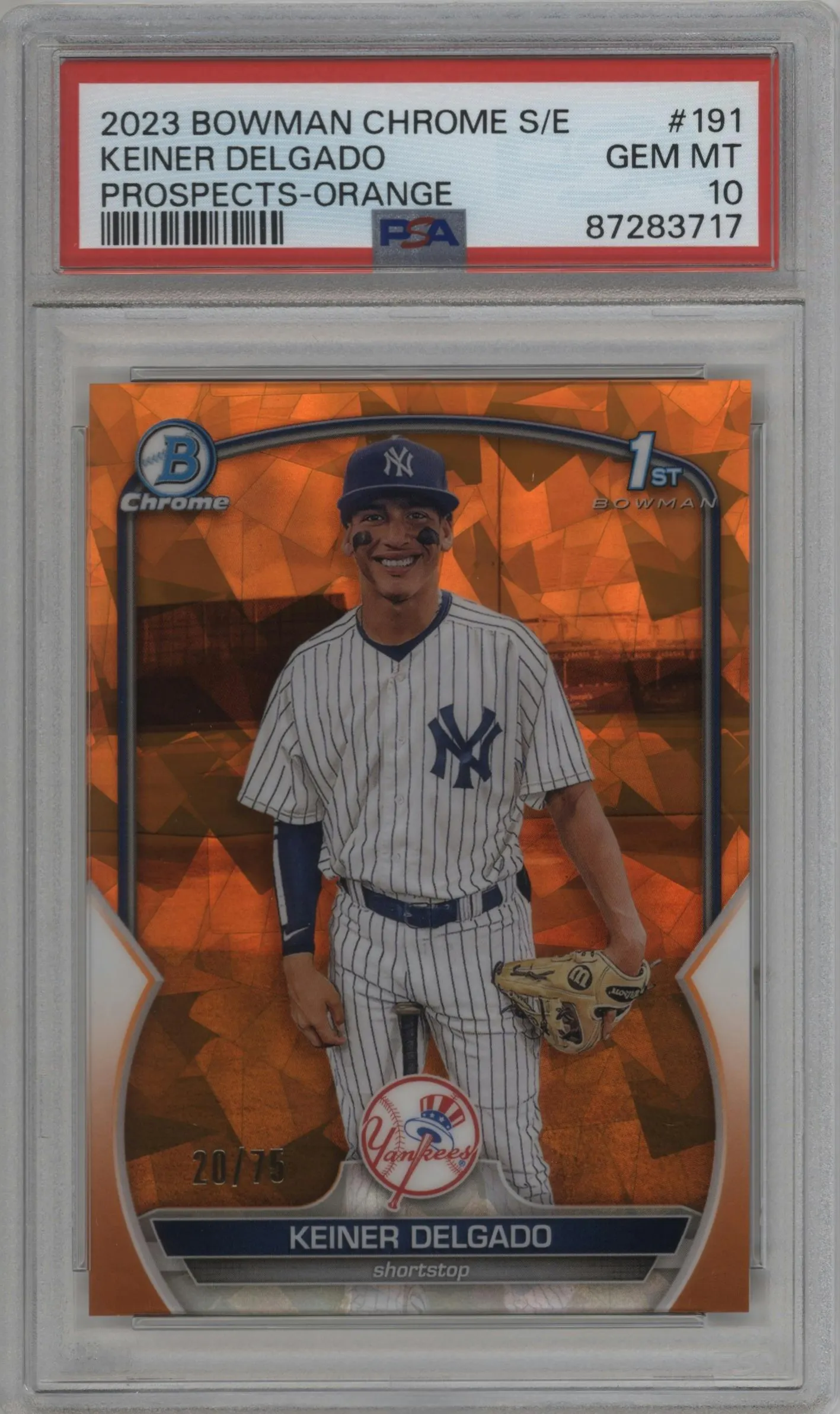 2023 Bowman Chrome Sapphire Edition Chr.Pros. Keiner Delgado Orange #BCP-191 PSA 10