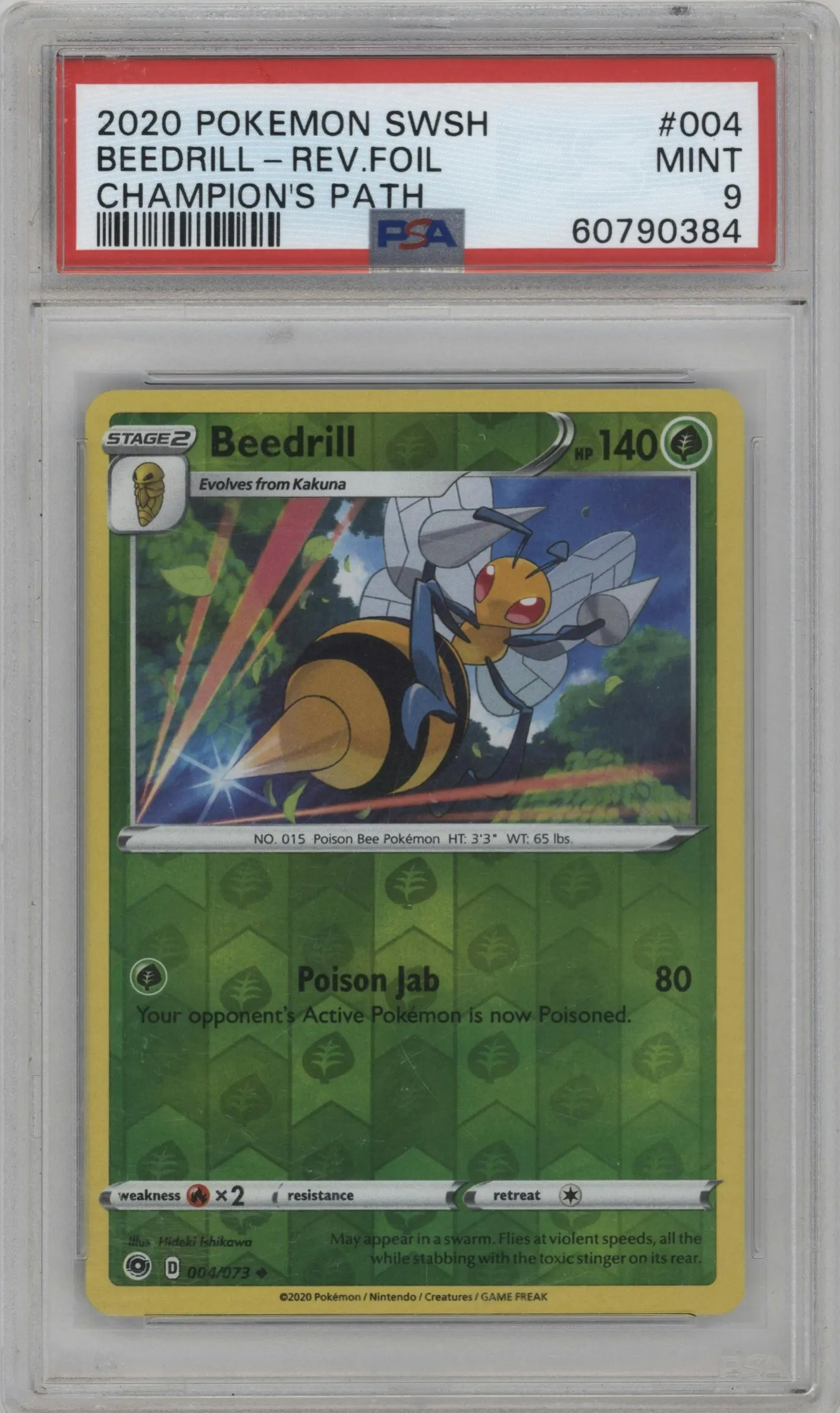 2020 Pokemon SWSH Champion's Path Beedrill #004 PSA 9